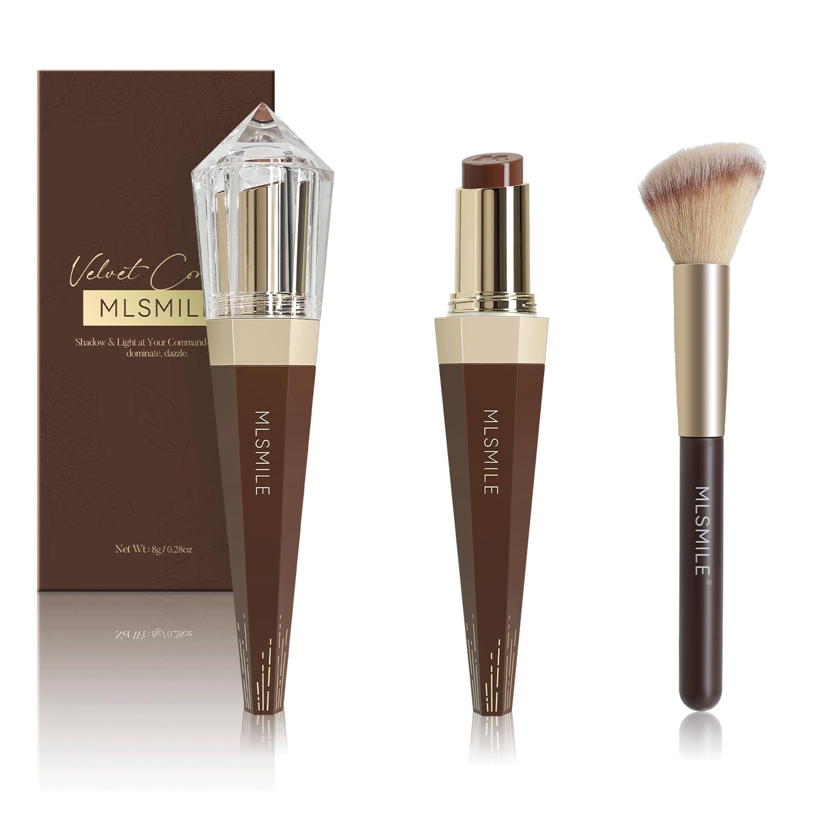 MLSMILE Sculpting Contour Stick with Brush, 6 Color Matte Bronzer Stick