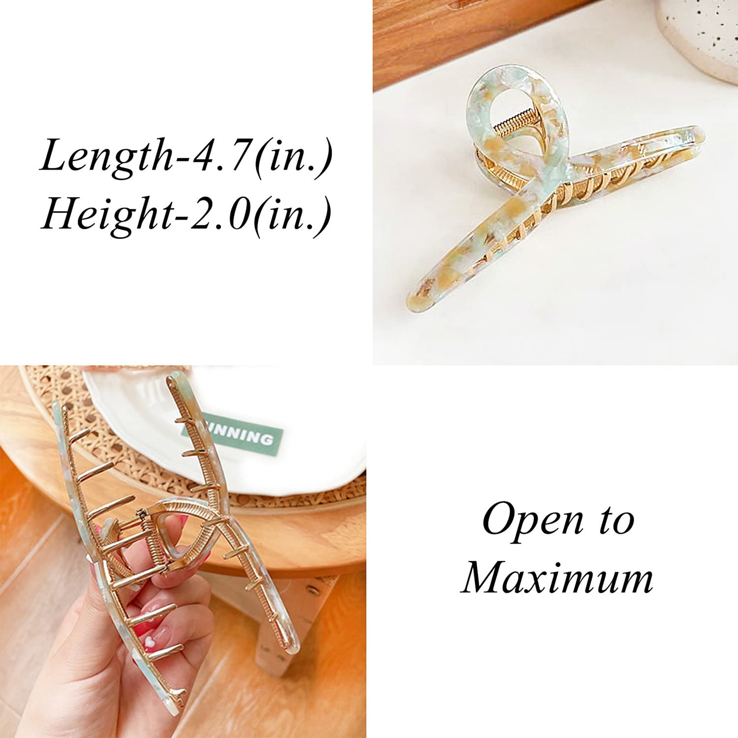 Big Hair Claw Clips Metal Butterfly Hair Claw for Women Strong Hold Acetate Metal Hair Clamps 4.7'' Large Hair Accessories for L