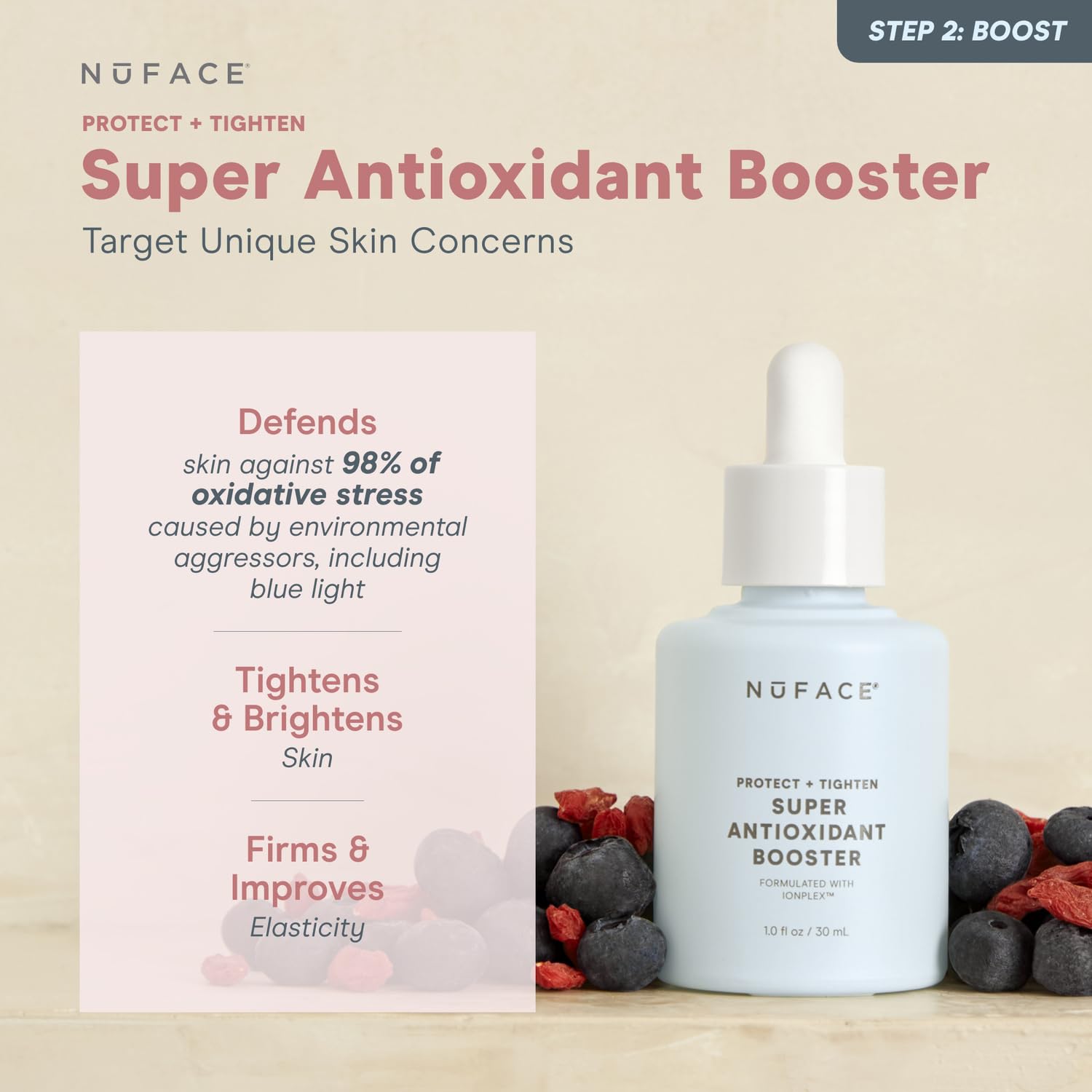 NuFACE Super Booster Antioxidant Serum - Skin Tightening & Brightening Serum to Shield and Protect Against Blue Light - Firming