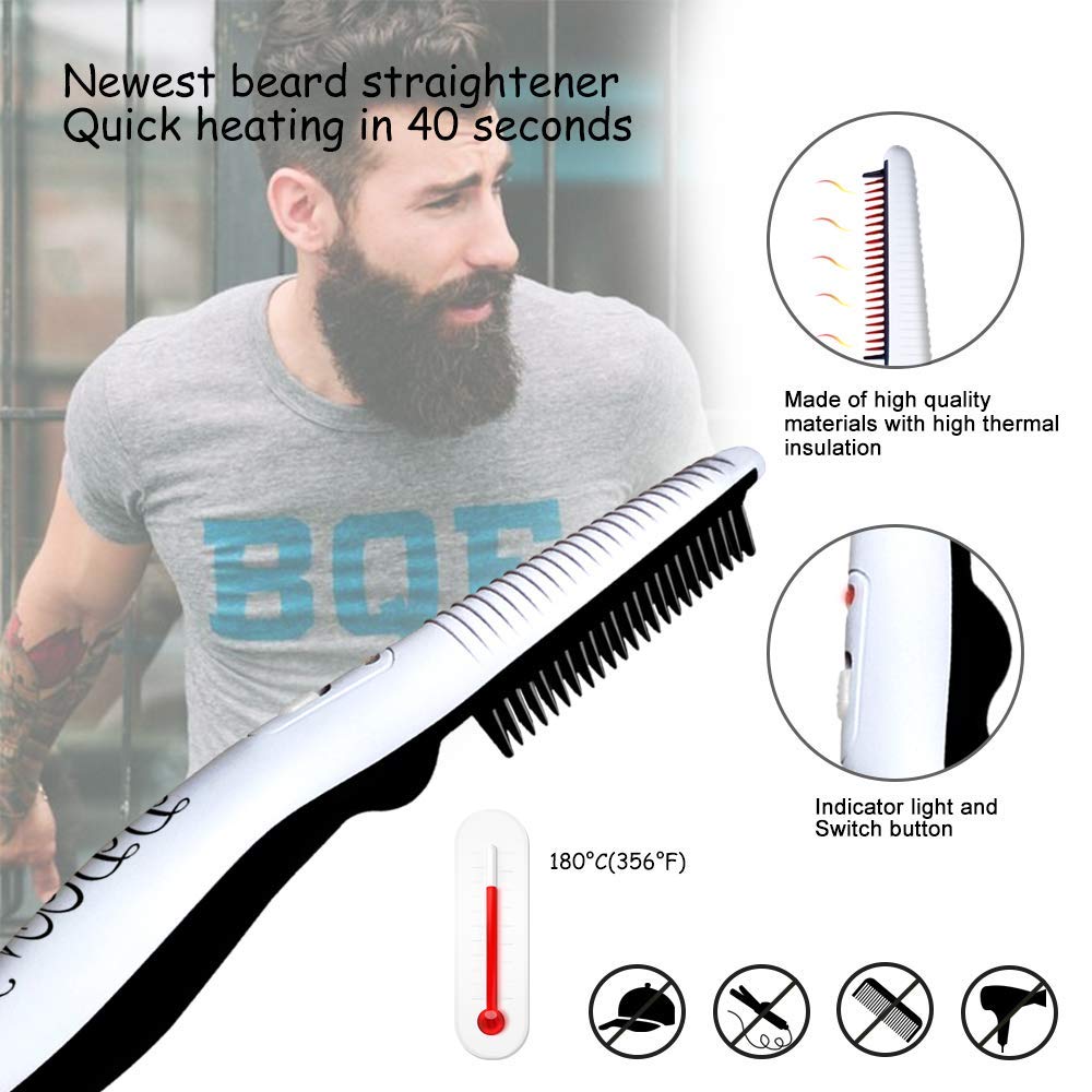 DDONG Beard Straightener Comb for Men, Electric Heated Brush, Small Size, Style-1, Model O6-QLIQ-ELSM