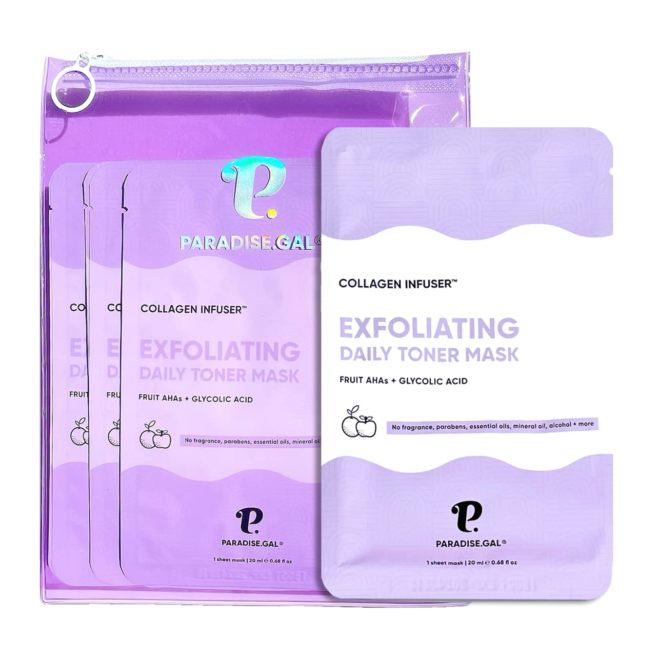 Paradisegal 10 Face Masks Korean Skin Care - Exfoliating Collagen Infuser With Aha, Glycolic Acid, Bha, Niacinamide, Ceramide |