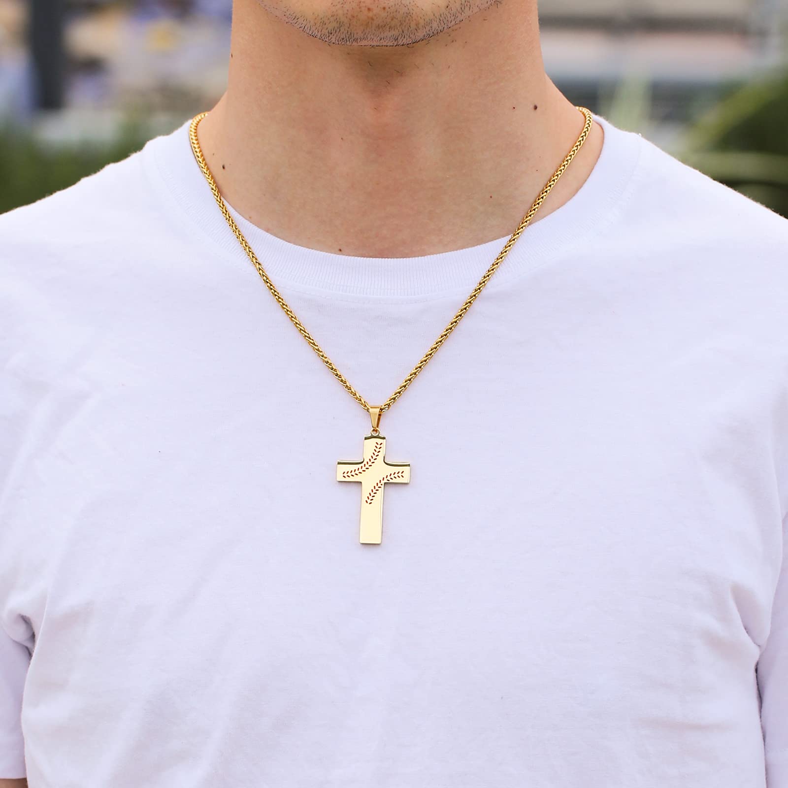 Zocomi Baseball Cross Necklace for Boys Men Stainless Steel Pendant Chain Bible Verse Religious Christian Jewelry First Communio