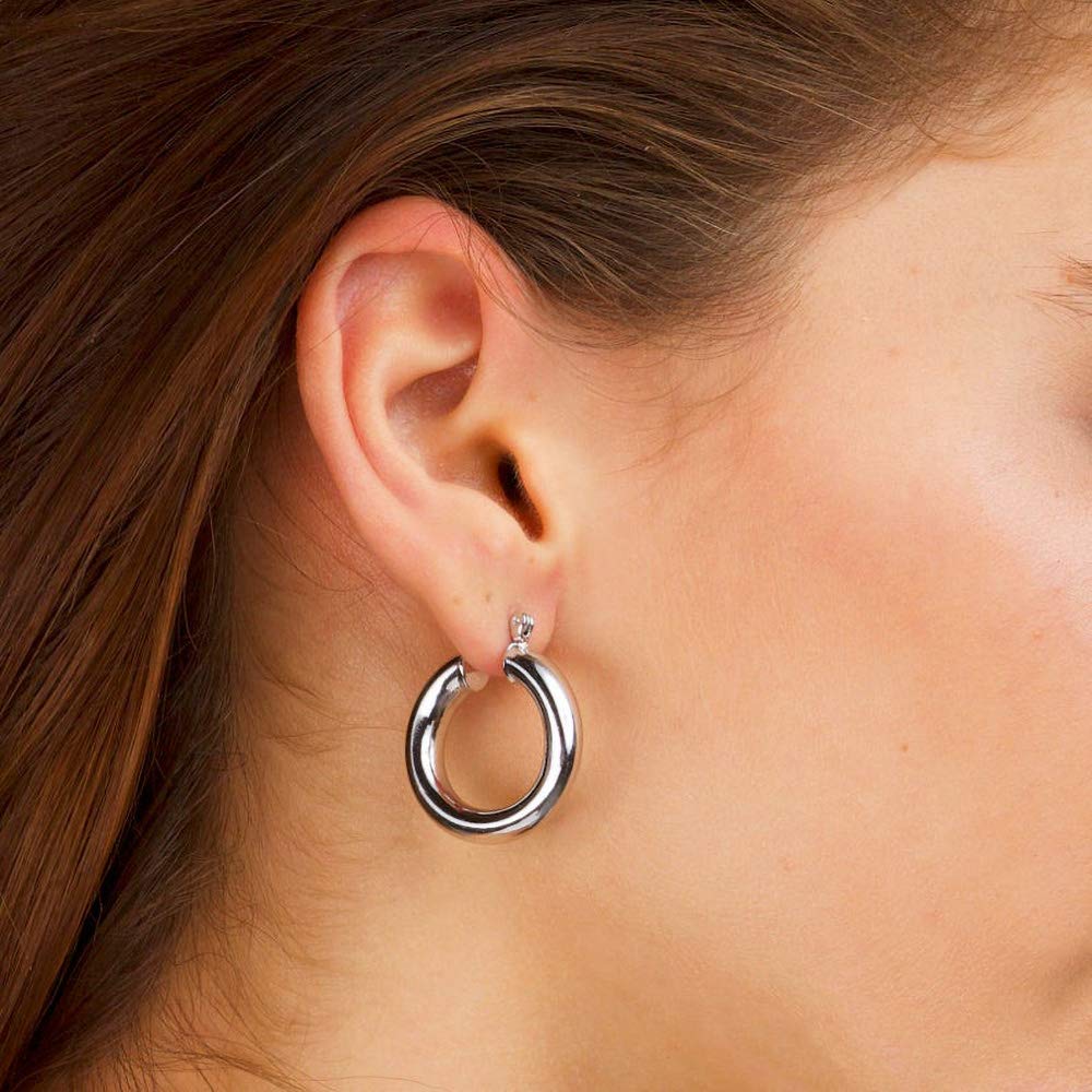 M MOOHAM Small Silver Hoop Earrings for Women, White Gold Plated 925 Sterling Silver Post Hypoallergenic Chunky Mini Hoops Earri