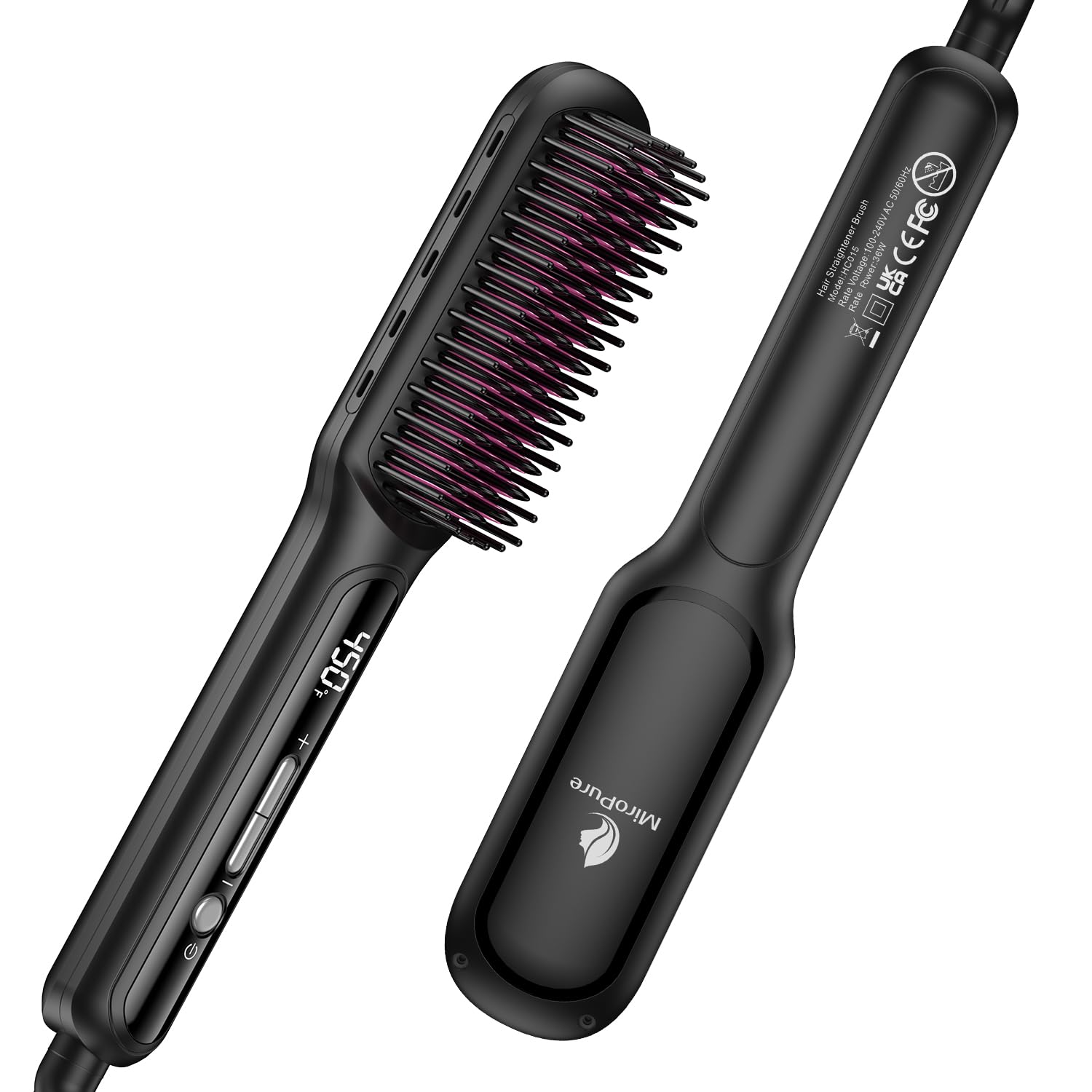 MiroPure Hair Straightener Brush with Plasma Technique, Ceramic Straightening Brush with 16 Temp Settings 30s Fast Heating, Hair