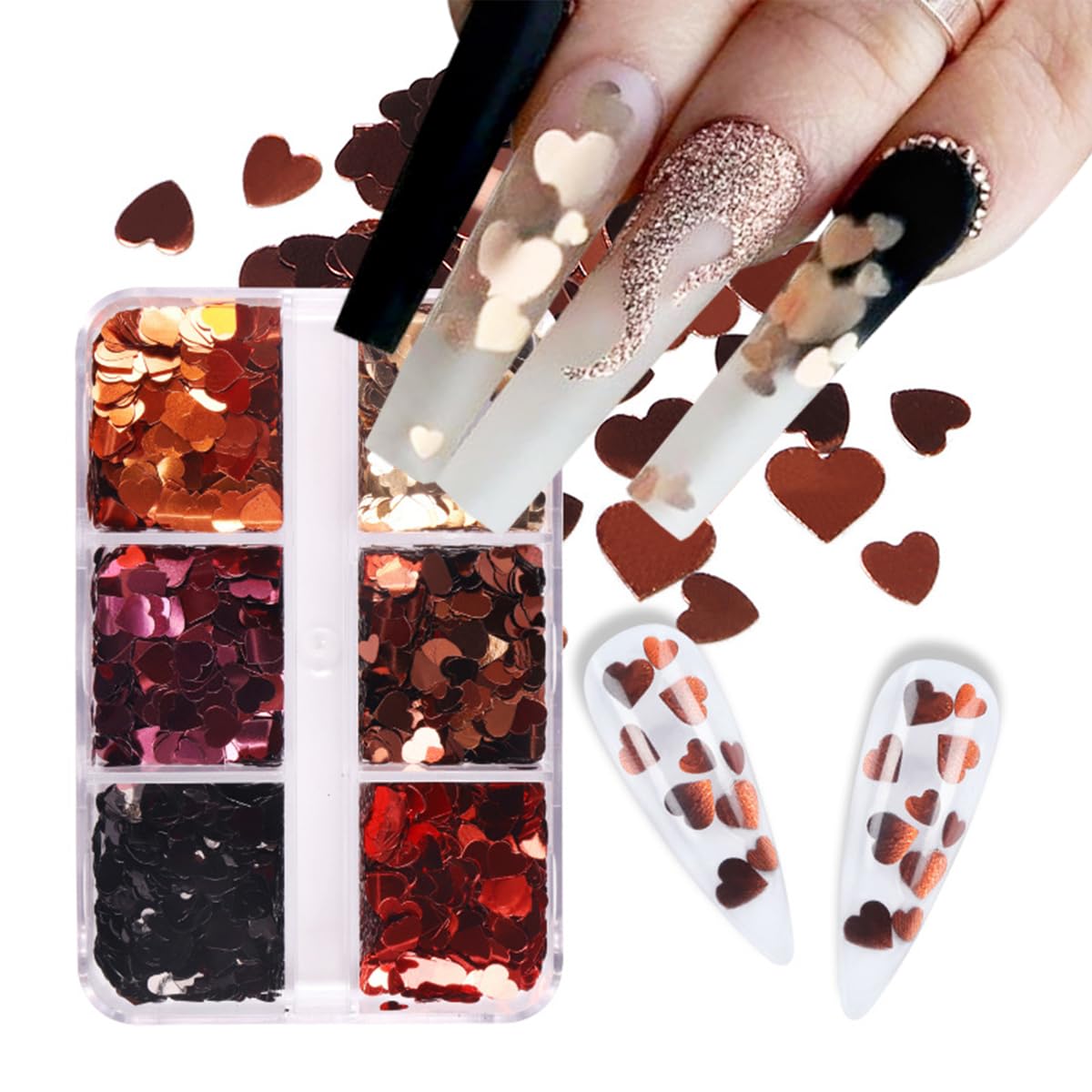 3D Heart Nail Art Glitter Sequins Laser Holographic Nail Glitter Flakes Sparkly Valentine'S Nail Supplies Colorful Hearts Nail S