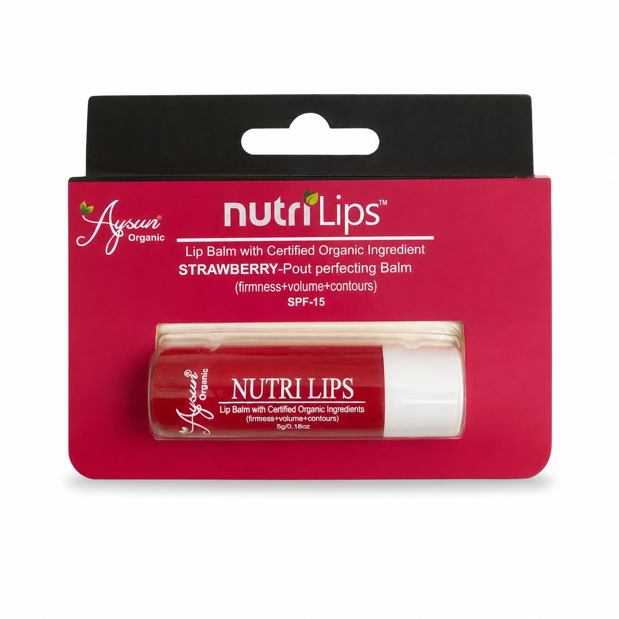 Aysun Organic Strawberry Nutri Lips, Pout Perfecting Lip Blam For Dry & Chapped Lips,Vitamin E & Cocoa Butter  5Gm