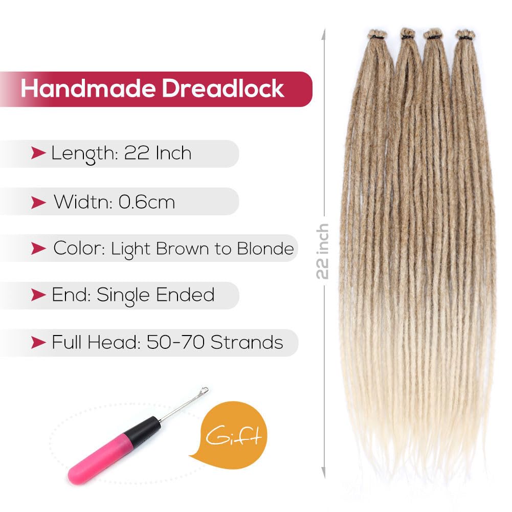 Kraler 22 Inch 40 Strands Dreadlock Extensions, Thin 0.6Cm Width Brown To Blonde Synthetic Crochet Dreads Extensions 100% Handma