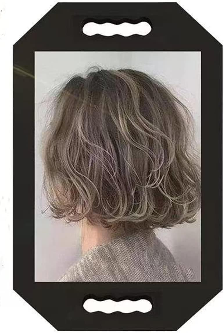 Handle Mirror, Large Hand Mirror with Double Handle,Rectangular Hand Held Mirror with Handle, Lightweight Hair Salon Equipment H