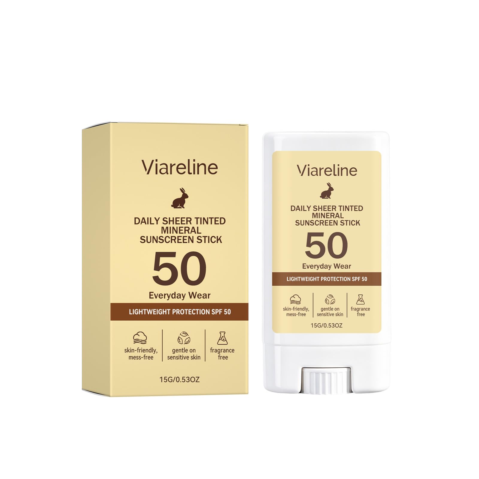 Viareline Daily Sheer Tinted Mineral Sunscreen Stick SPF 50, Fragrance Free, Gentle on Sensitive Skin, 0.53 oz