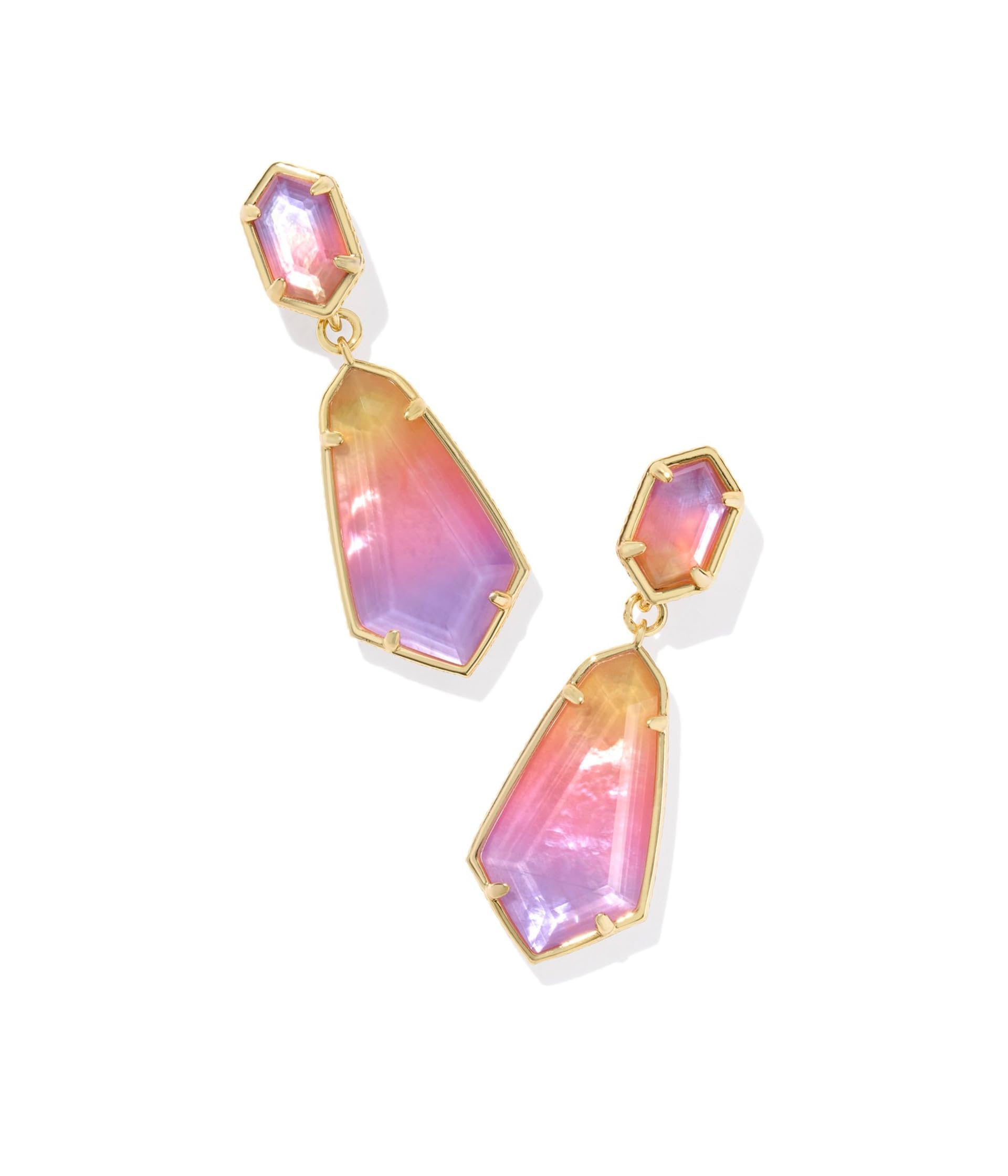 Kendra Scott Hallie Convertible Drop Earrings - Gold-plated Brass Construction - Snap-back Closure Gold Sunrise Watercolor Illus
