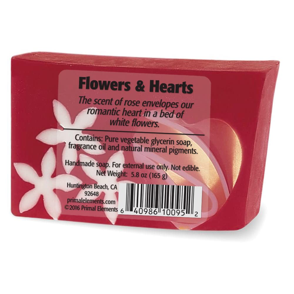 Primal Elements Bar Soap In Shrinkwrap, Flowers And Hearts, 6 Ounce
