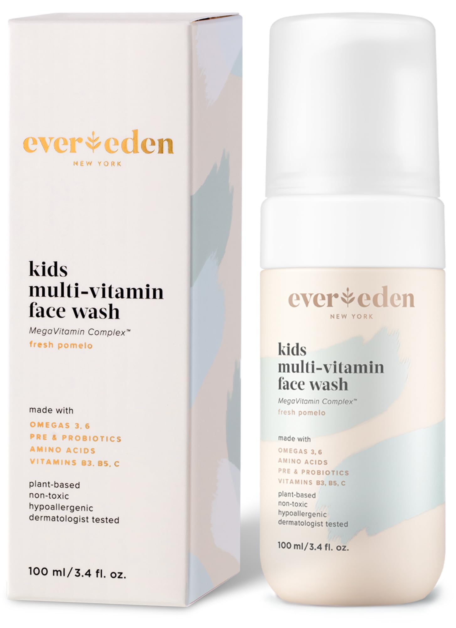 Evereden Kids Face Wash - 3.4 fl oz, Plant Based and Gentle Skin Care, Fresh Pomelo Scent, Gentle Foaming Cleanser, Non-Toxic an