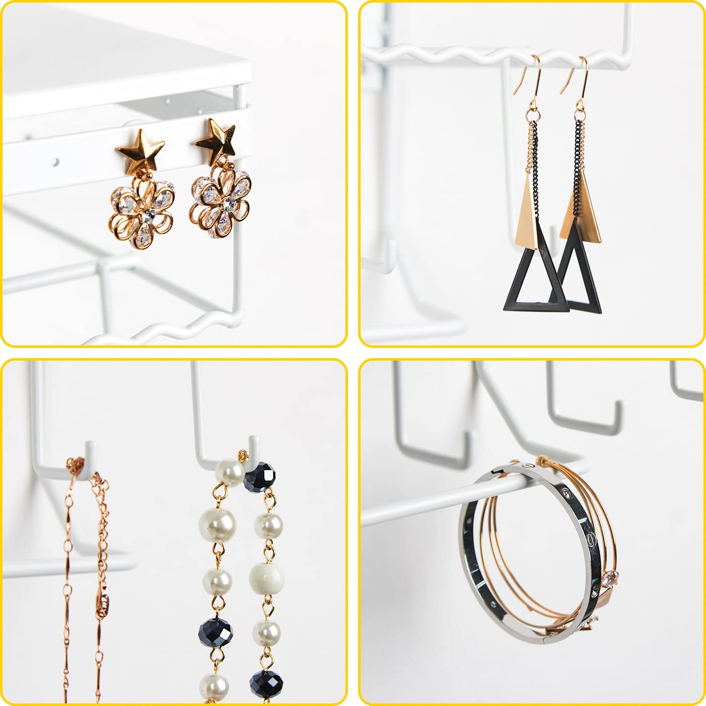 JackCubeDesign White Metal Necklace Jewelry Organizer Wall Mount Jewelry Holder Shelf Mounted Hanging Storage Hooks for Necklace