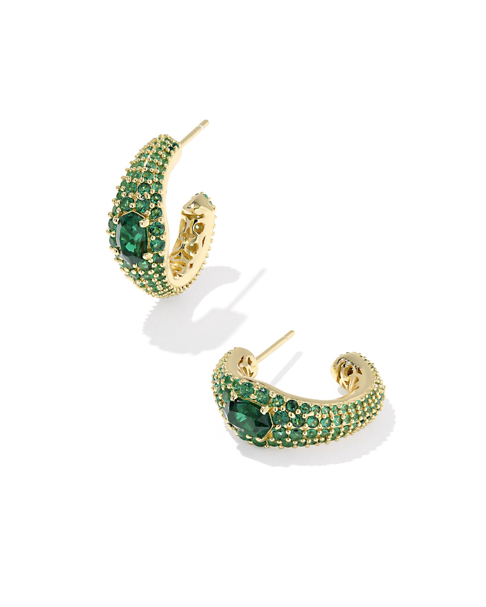 Kendra Scott Bella Hoop Earrings in Dark Green Crystal, 14k Gold-Plated Brass, Fashion Jewelry for Women