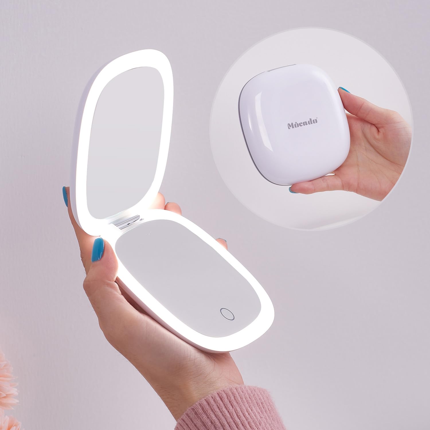 Compact LED Magnifying Travel Makeup-Mirror - 4 inches 1X/10X Magnification Small Hand Pocket Dimmable Double Sided USB Recharge