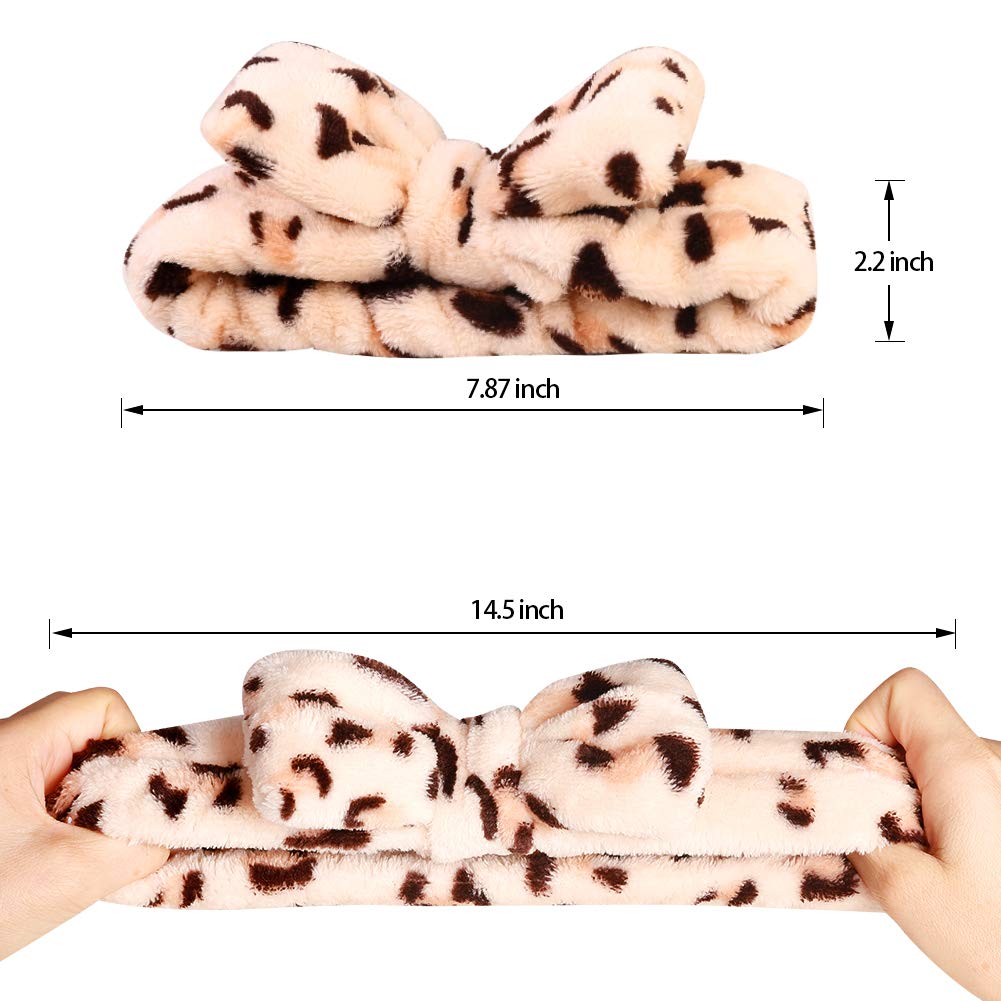 8 Pack Spa Bow Headbands, Coral Fleece Makeup Cosmetic Headband For Washing Face, Shower Terry Cloth Hair Band For Women Facial