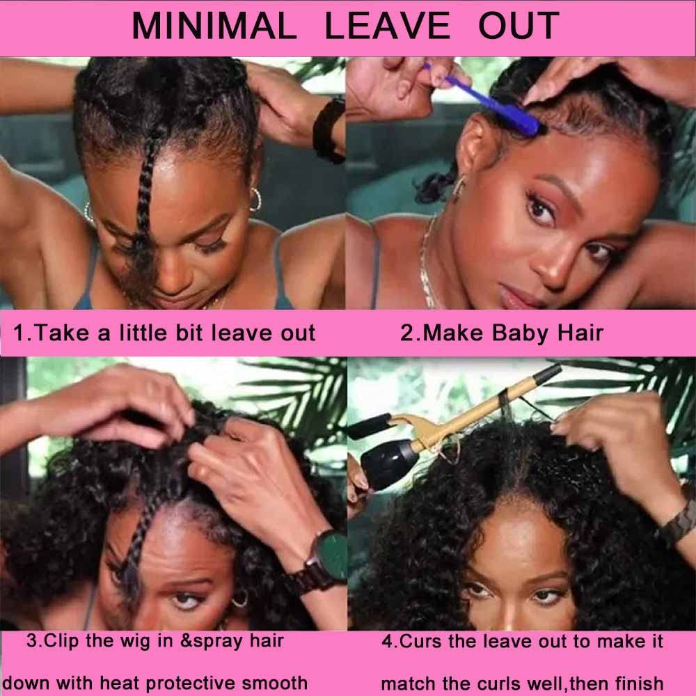 Domiso V Part Wig Human Hair Glueless Upgrade U Part Human Hair Wig 180% Density Kinky Curly Wigs For Women No Leave Out No Glue