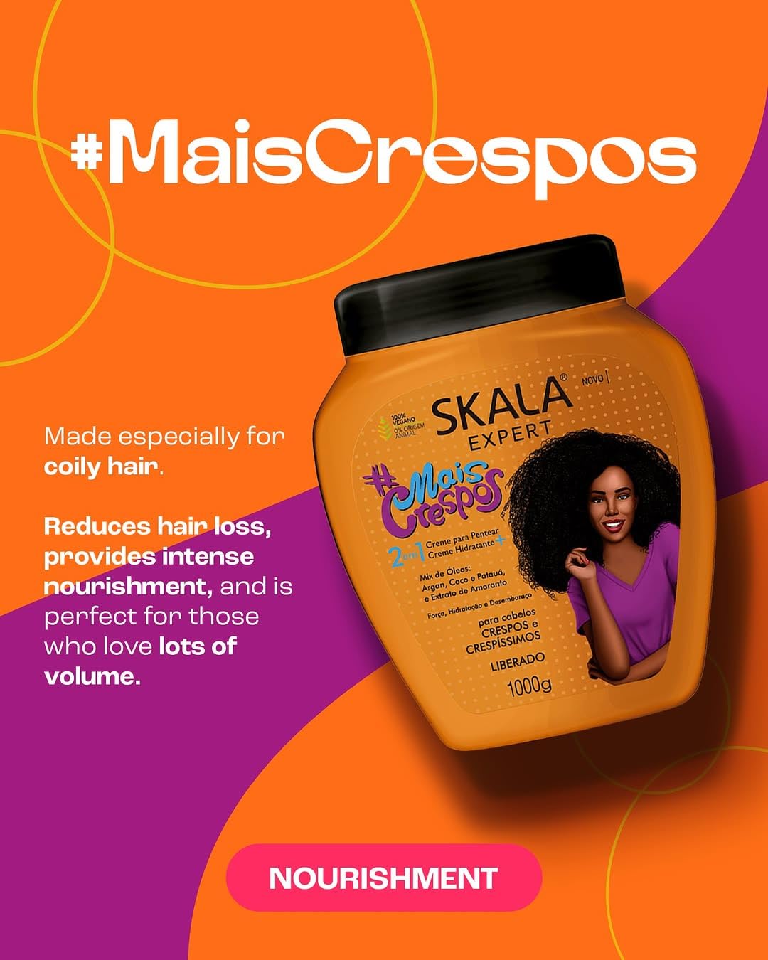 SKALA Mais Crespos Super Curly Hair Type 4ABC - Hydrate , Eliminate Frizz 2 IN 1 Conditioning Treatment Cream and Cream To Comb