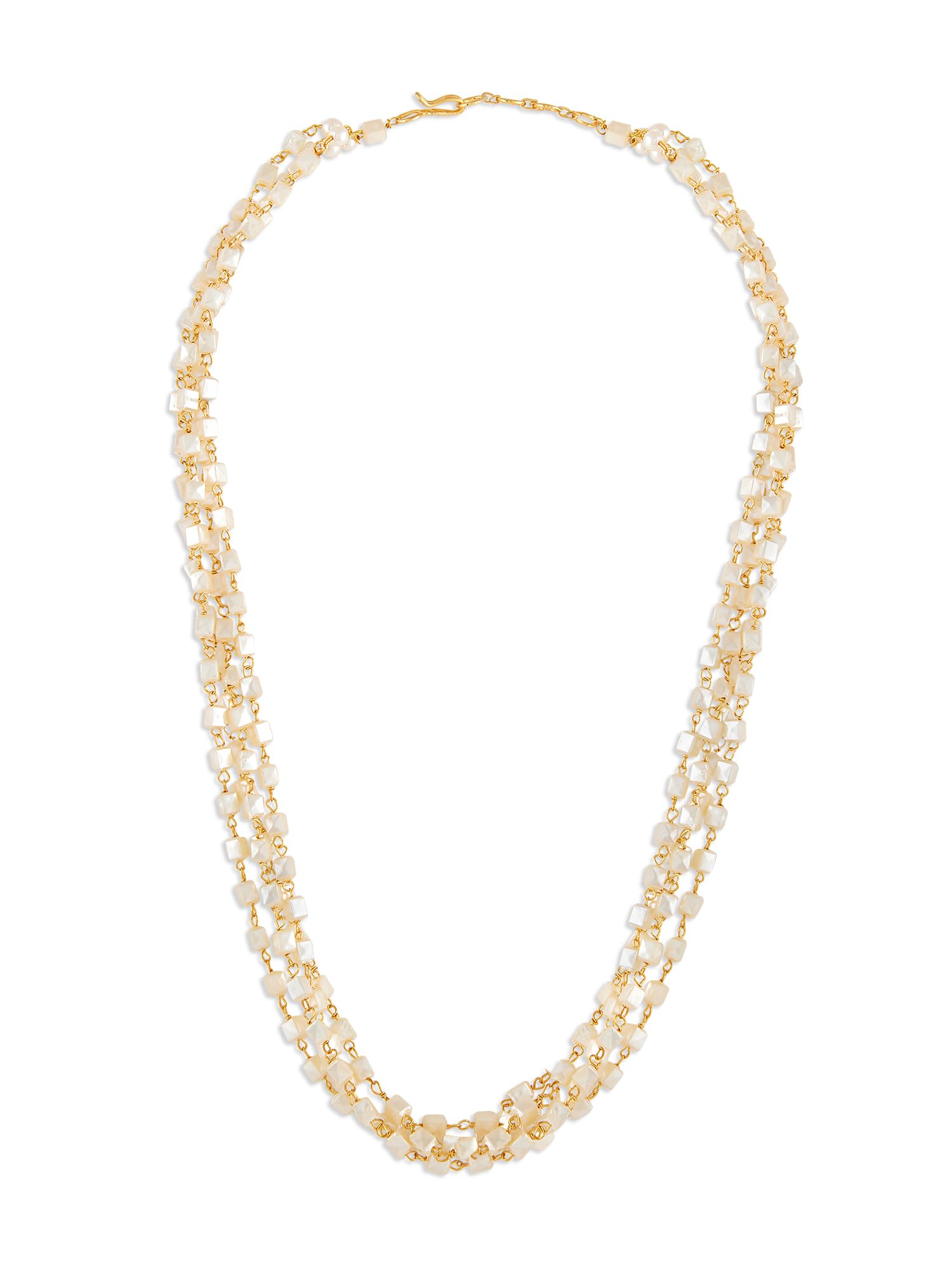 Zaveri Pearls White Dazzling Square Beads Multistrand Fusion Wear Necklace For WomenZpfk19088