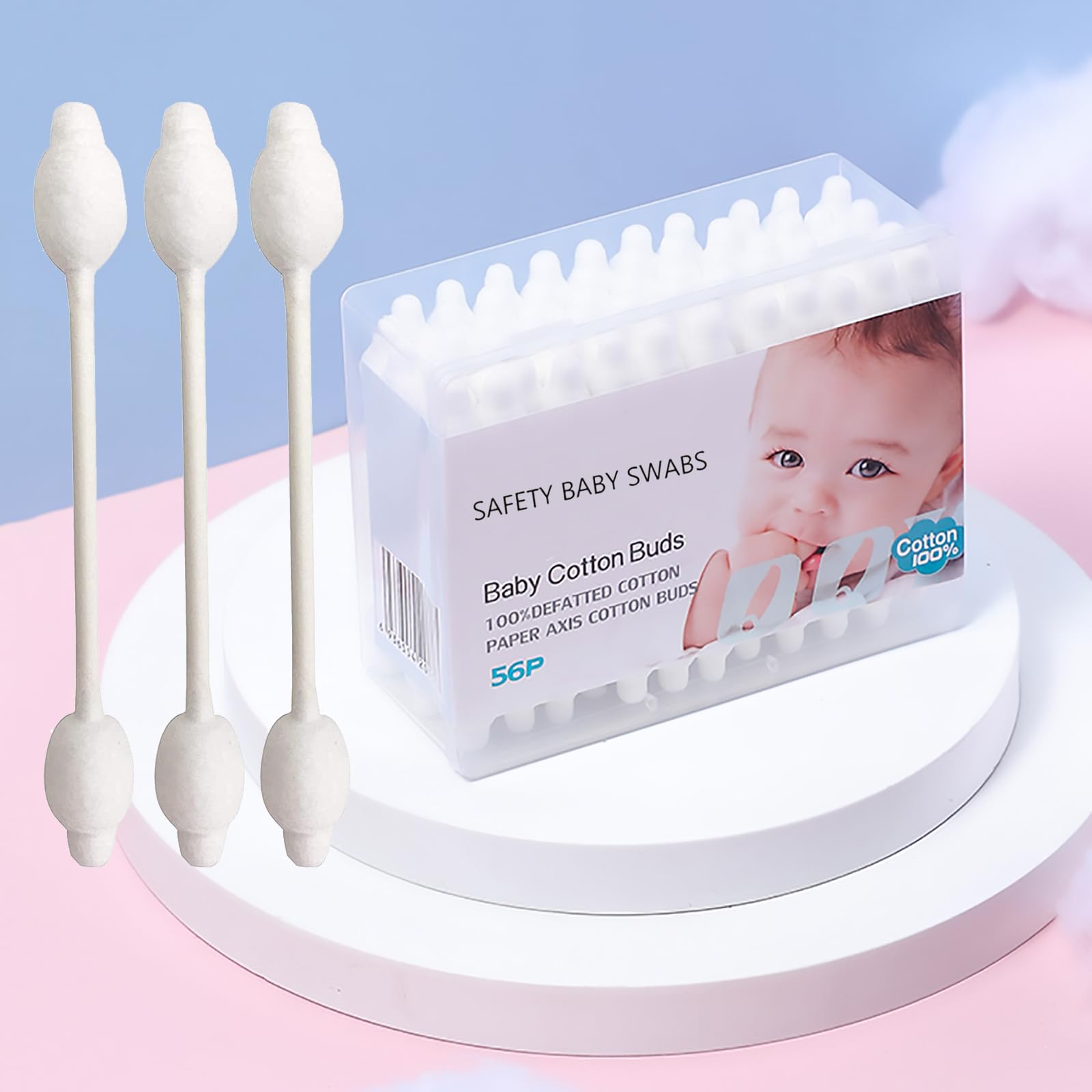 Kids Safety Cotton Swabs with Large Tips for Newborn, Babies,Infants, Kids, Children Baby Cotton Buds with Paper Stick (4 Packs 