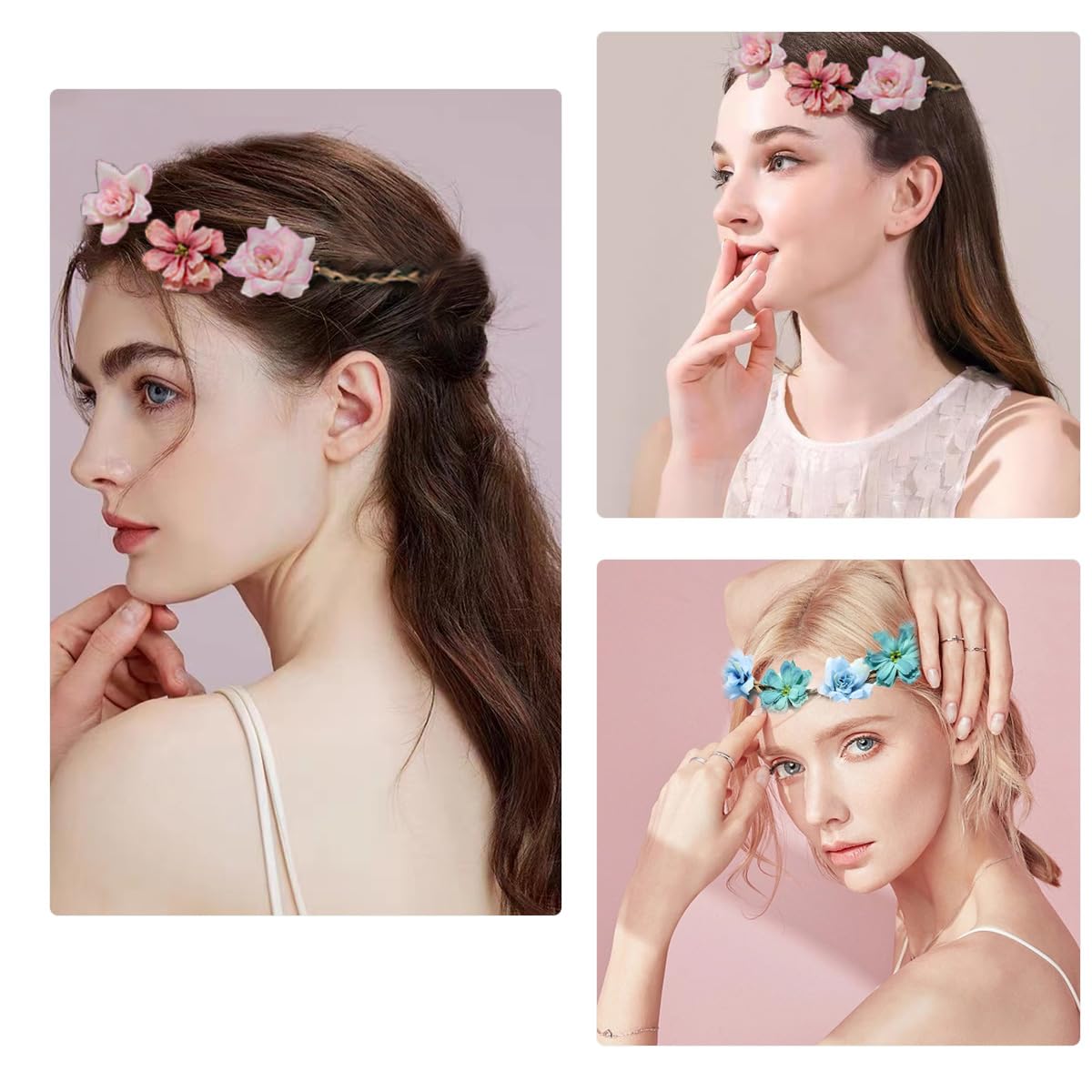 Ainvhh 4 Pcs Rose Gesang Wreath Floral Crown Headband Hair Wreath Adjustable Headpiece Halo for Bohemian Style Bride Bridesmaid