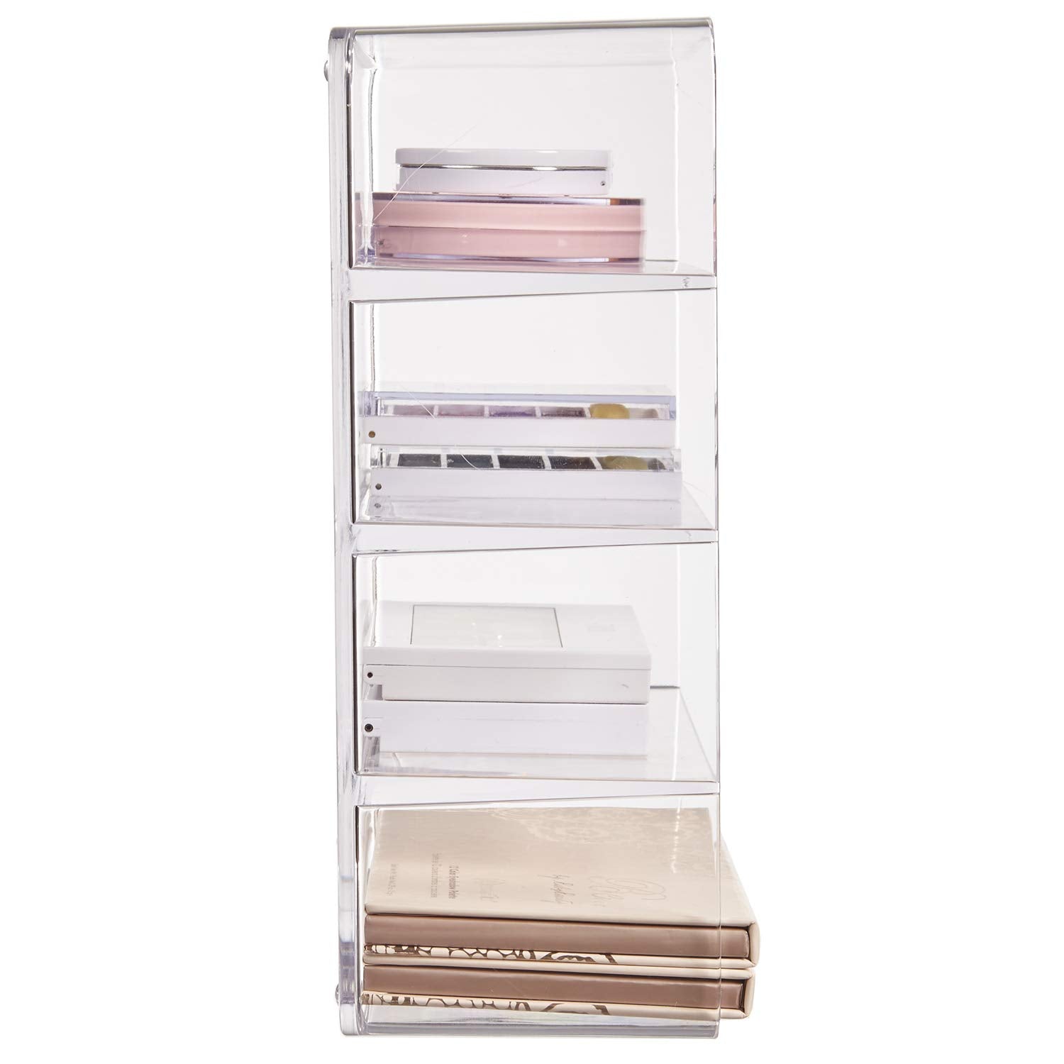 Stori 4-Compartment Clear Plastic Organizer  Rectangular Divided Makeup And Vanity Storage Bin  Use Upright For Eyeshadow Palett