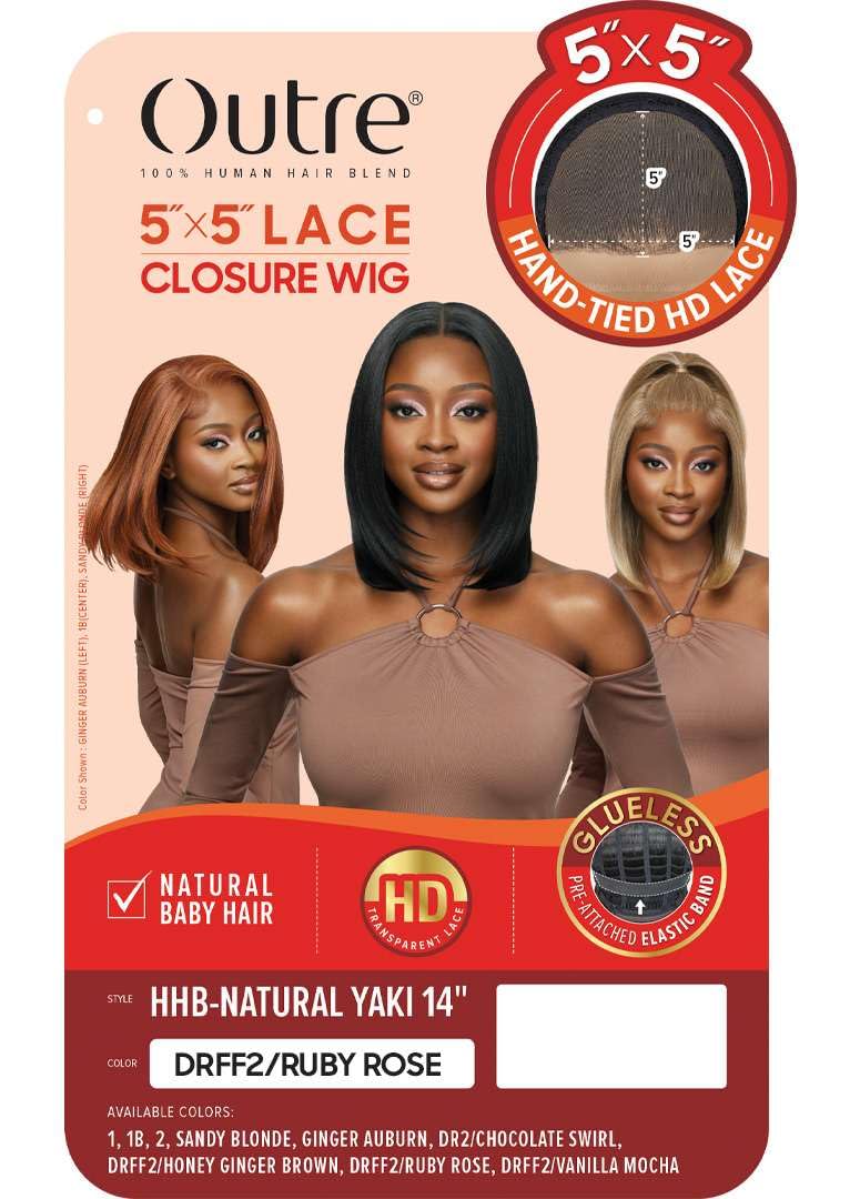 Outre - 5X5 Lace Closure Wig - Human Hair Blend - Natural Yaki 14 (JET BLACK 1)