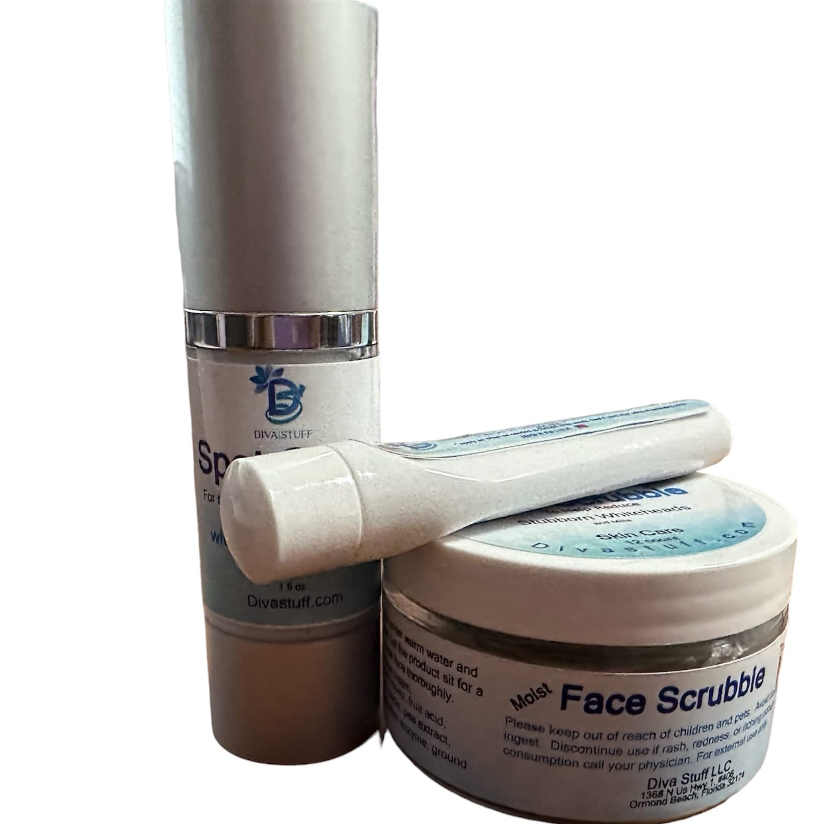 3 Piece Set Face Scrub,Cream and Purse Size Spot Applicator for Milk Spots, Whiteheads, Blackheads and Stubborn Clogged Pores By