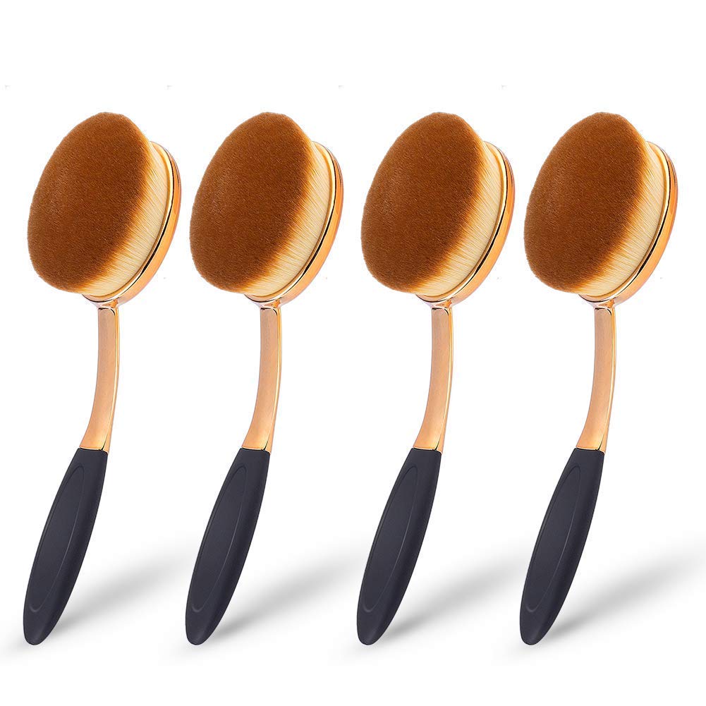 Large Rose Gold Foundation Contour Round Toothbrush Oval Makeup Brushes 4Pcs