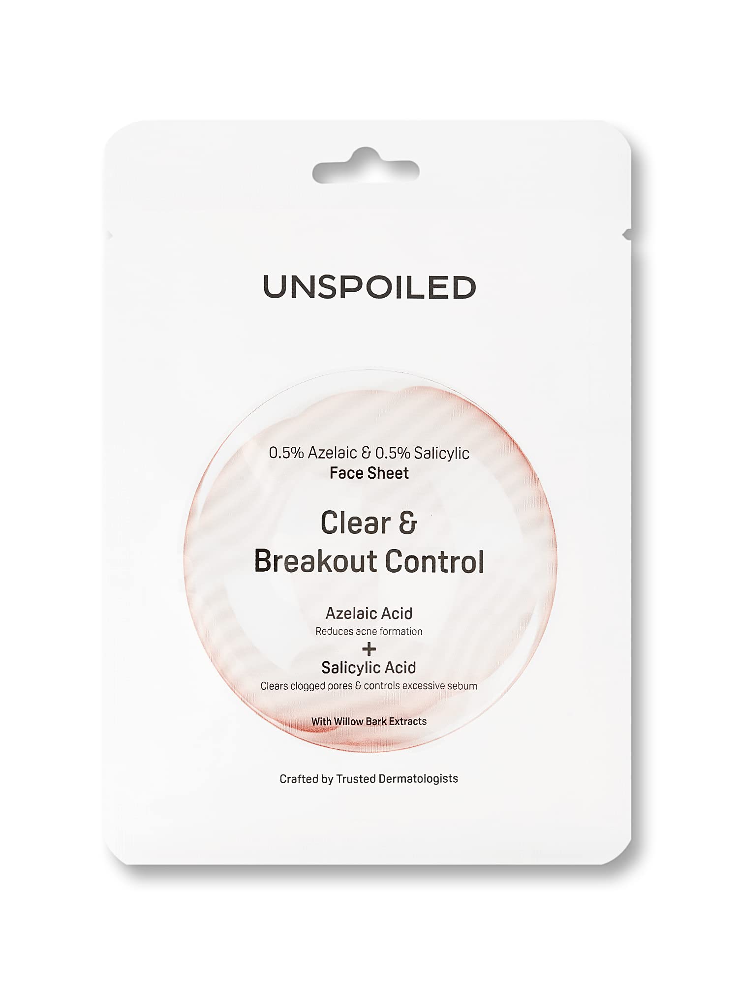 Unspoiled 0.5% Azelaic Acid + 0.5% Salicylic Acid Face Sheet With Willow Bark Extracts For Acne Prone Skin | Treat Acne, Improve
