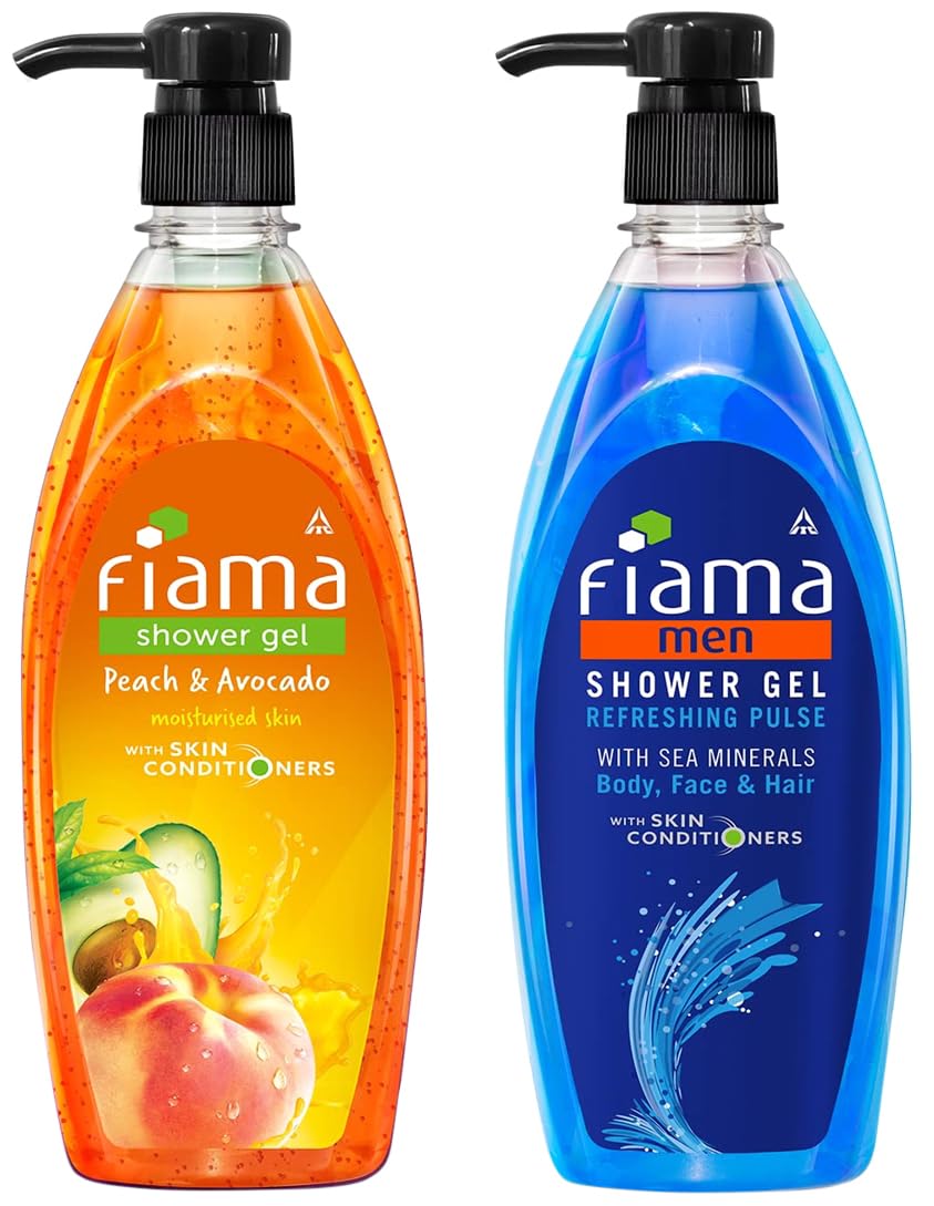 Fiama Men Shower Gel Refreshing Pulse, 500Ml Pump & Fiama Shower Gel Peach & Avocado, 500Ml Pump