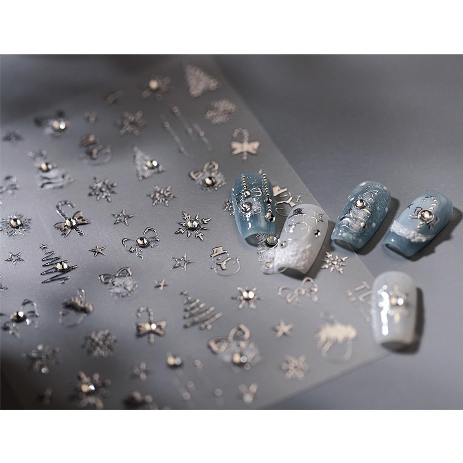 5D Embossed Silver Christmas Nail Stickers For Nail Art Xmas Nail Art Stickers Xmas Tree Nail Decals Self-Adhesive Snowflake Can