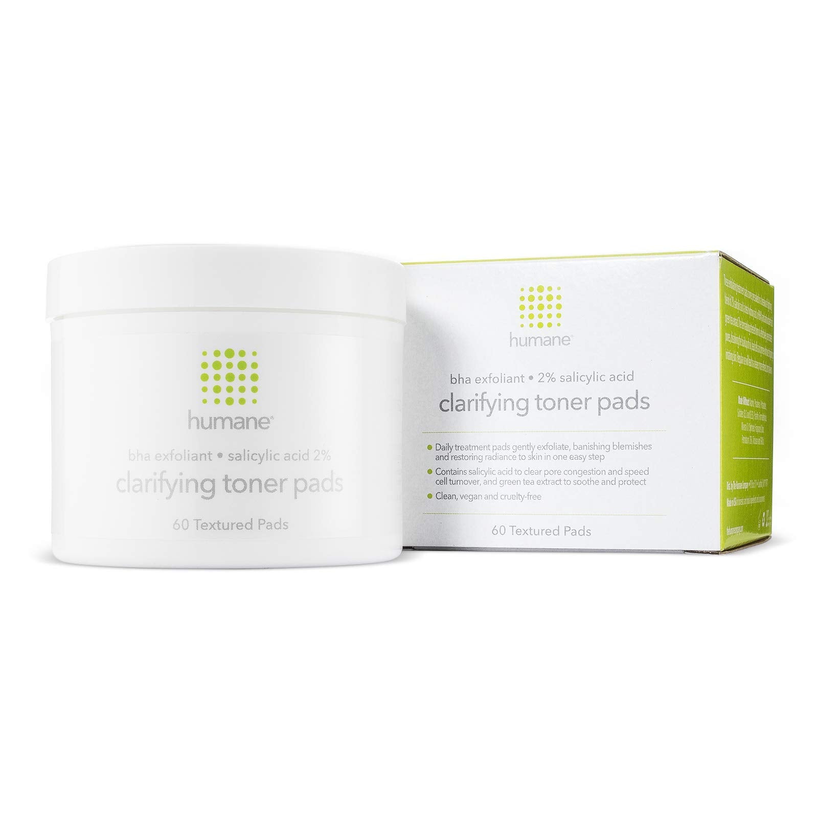 Humane Clarifying Toner Pads for Face - 2% BHA Liquid Salicylic Acid - Pore Minimizer and Facial Exfoliator - Gentle for All Ski