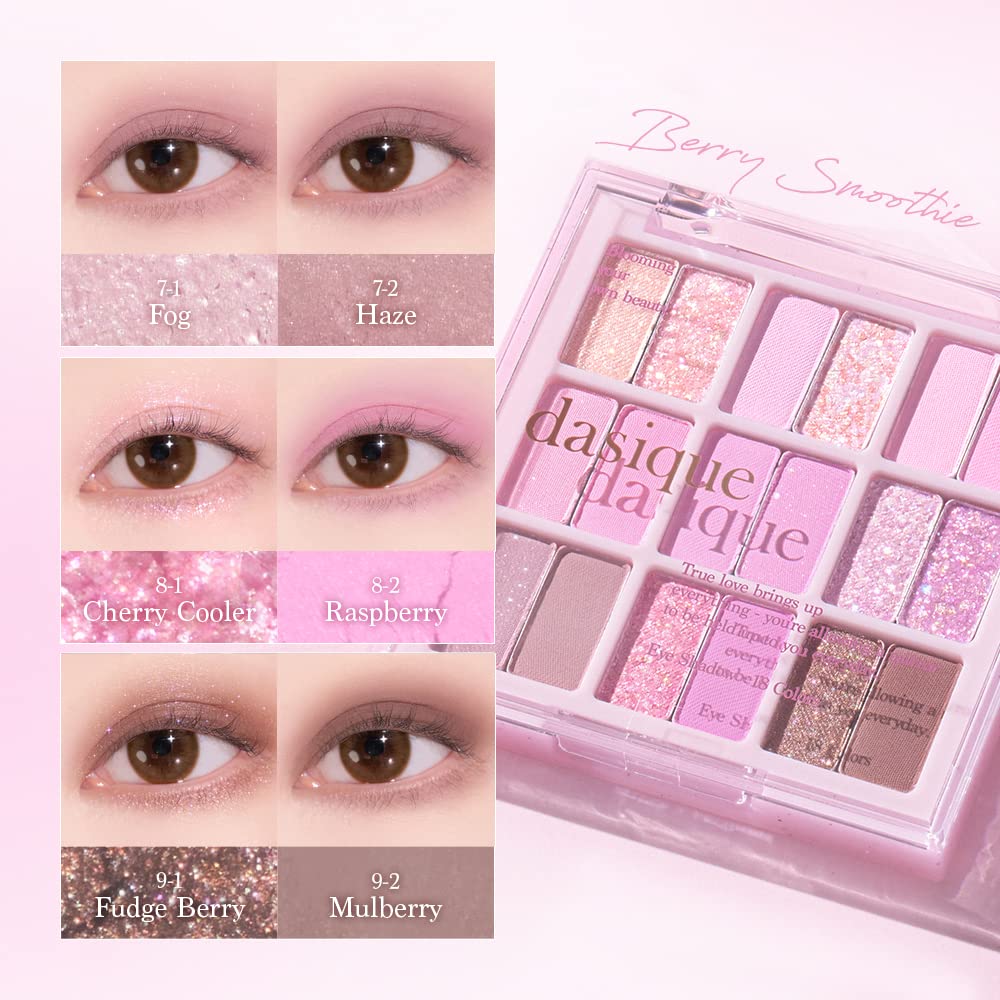dasique Shadow Palette #18 Berry Smoothie l Vegan, Cruelty-Free l 18 Blendable Shades in Smooth Matte and Shimmer Finishes with