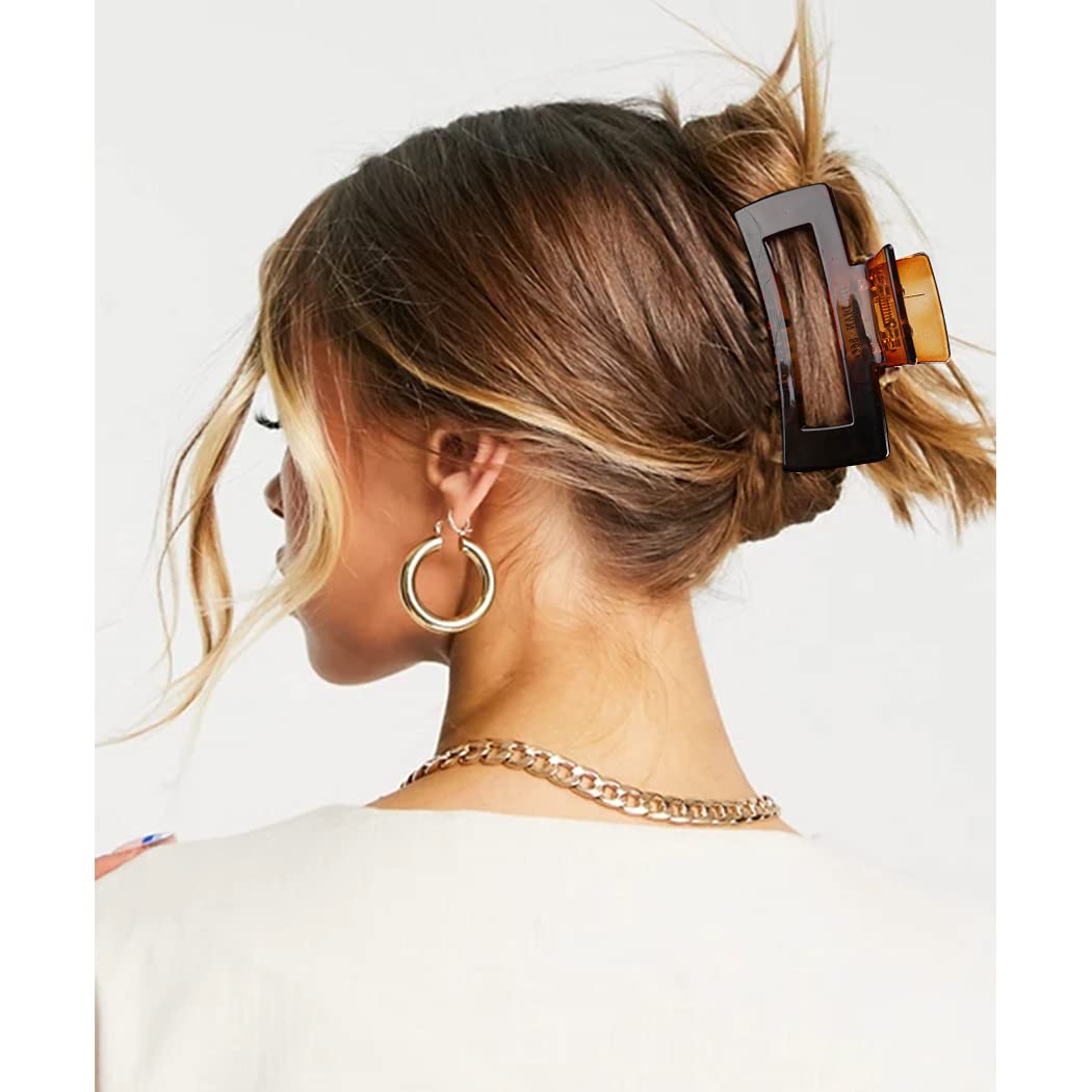 Canitor 4.1 Inche Large Hair Claw Clips 4 Pcs, Hair Clips For Thick Hair Acrylic Banana Claw Clips Non-Slip Hair Clip Rectangula