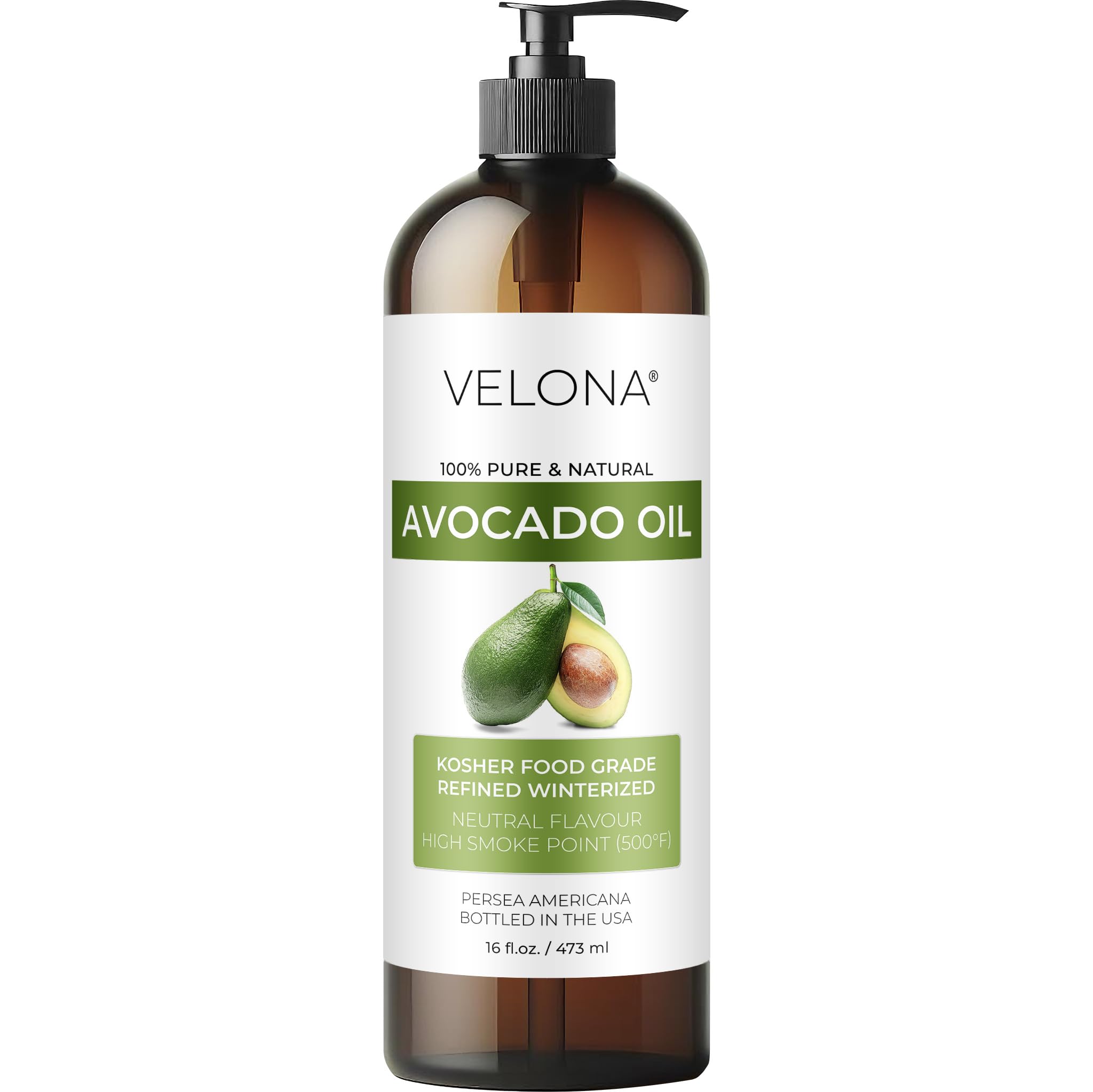 velona Avocado Oil 16 Fl Oz | 100% Pure and Natural Carrier Oil | Refined, Cold Pressed | Hair, Body and Skin Care | Use Today -