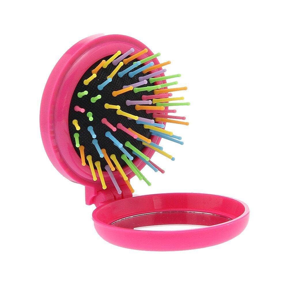 Ghelonadi Round Portable Folding Pocket Hair Brush With Make Up Mirror Compact Travel Hair Massage Comb For Kids (Multicolor) (P
