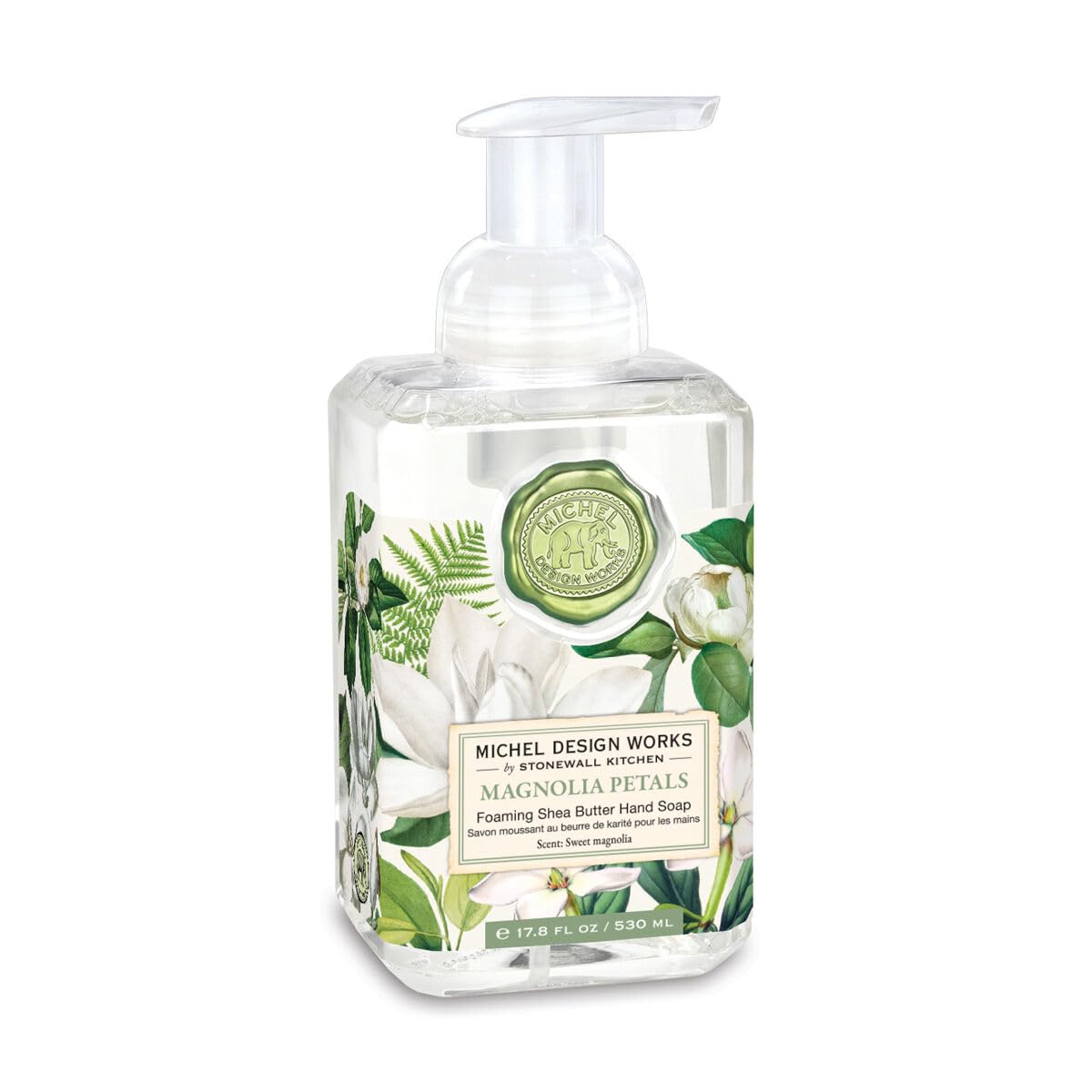 Michel Design Works Foaming Hand Soap 17.8Oz, Magnolia Petals Scent And Design, Shea Butter And Aloe Vera Blend, Beautiful Squar