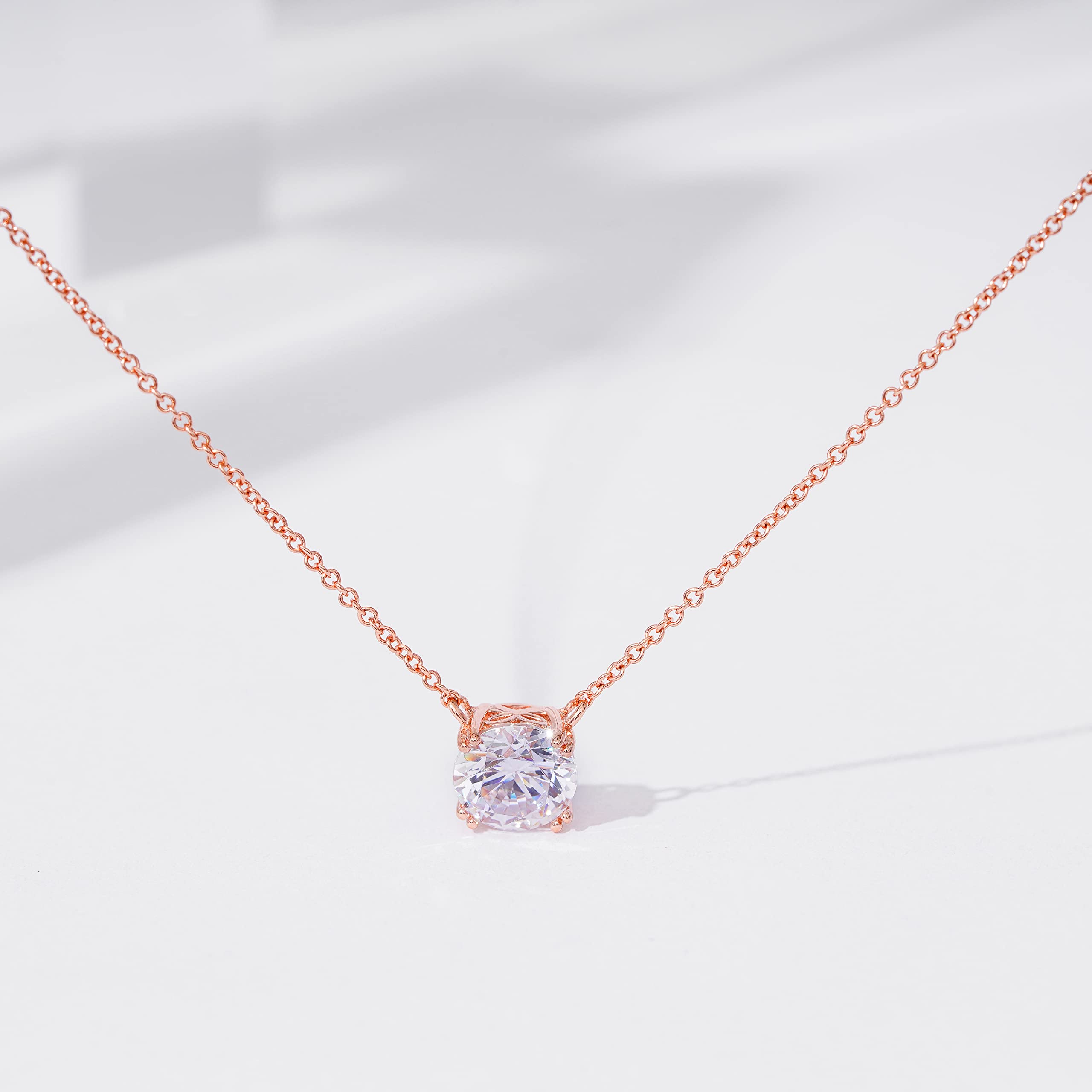 Amazon Essentials Rose Gold Plated Sterling Silver Solitaire Pendant Necklace set with Round Cut Infinite Elements Cubic Zirconi