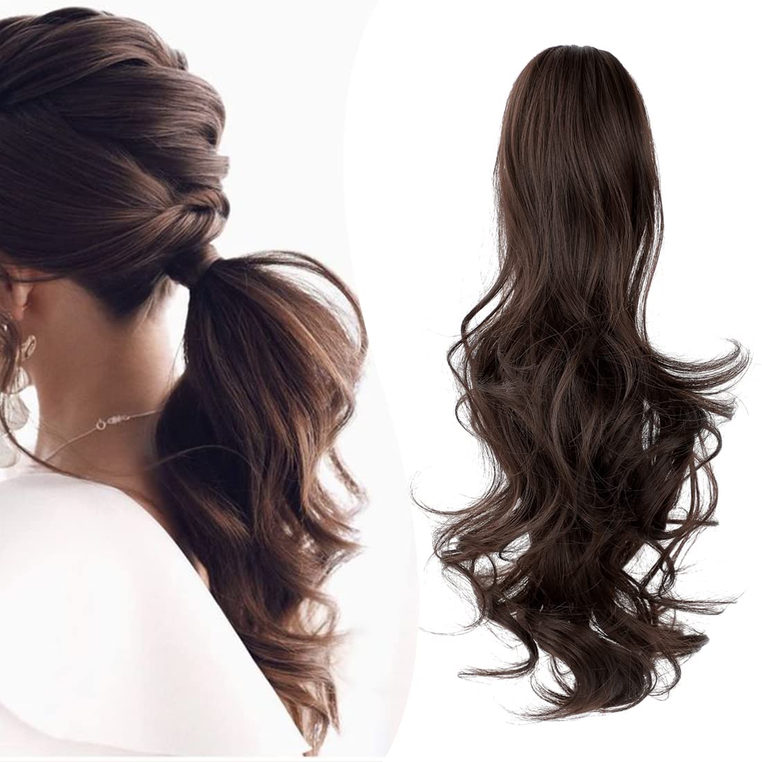 Mitrygreen Claw Clip Ponytail Extension 18'' Clip in Wavy Ponytail Hair Extensions Long Pony Tails for Women Extensions Medium B