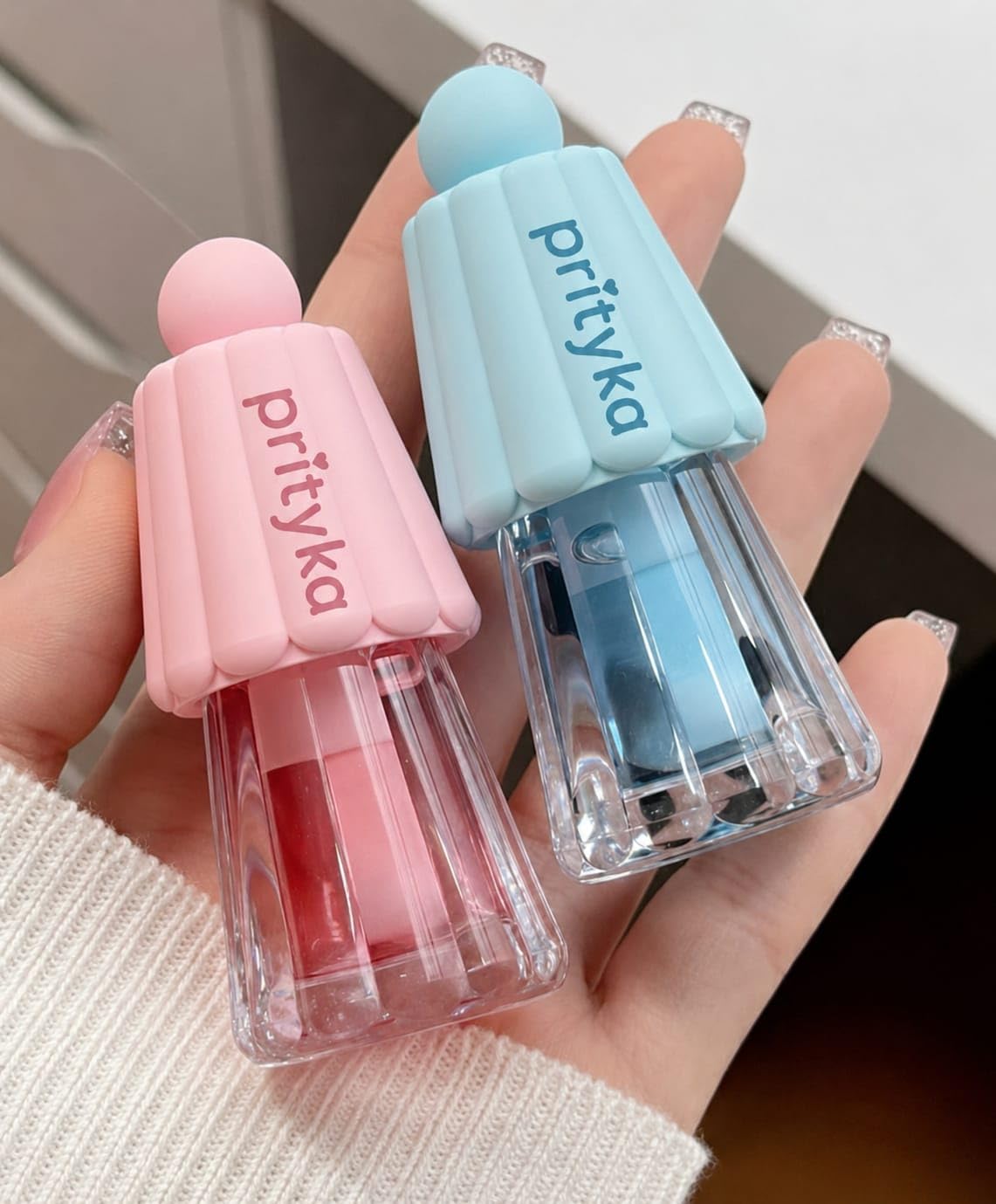 Prityka Fluted Cap Liquid Lip Gloss And Crystal Water Tint Combo Set (Pack Of 2), Moisturizing Hydrating High Shine Lip Gloss Pa