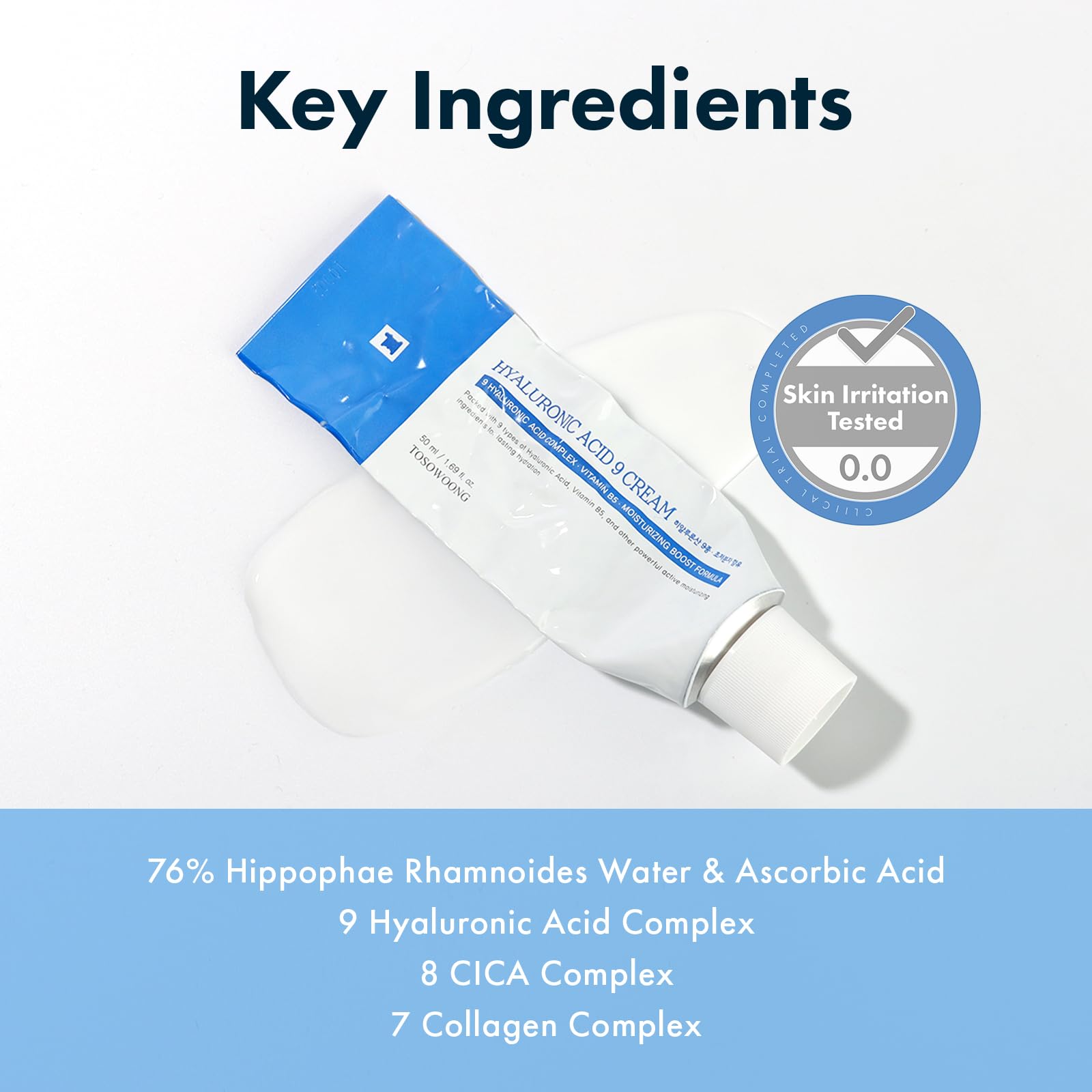 TOSOWOONG Hyaluronic Acid 9 Cream, Vitamin B5, Collagen, Niacinamide, Centella Asiatica Extract, Long-lasting Hydration, Daily M