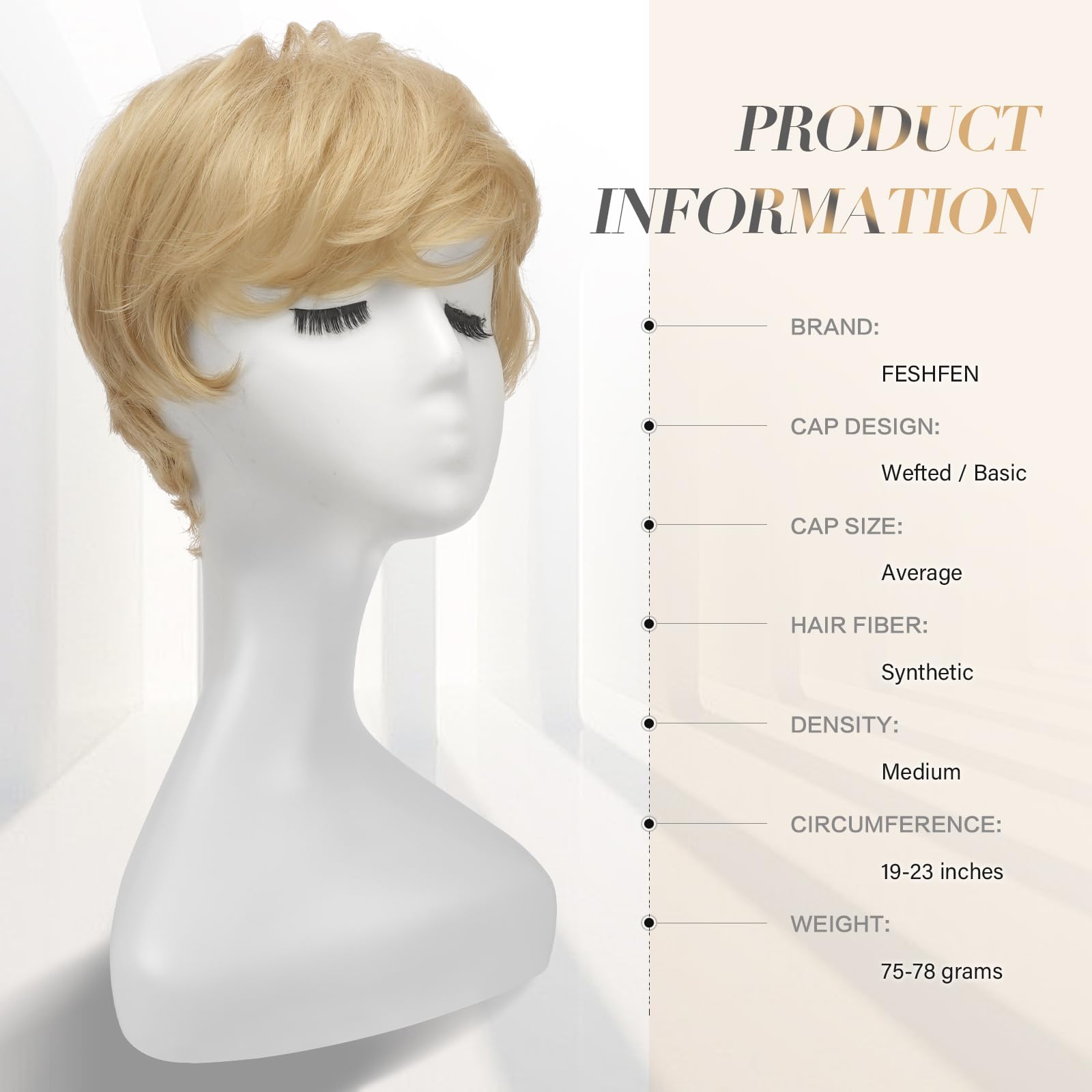 Feshfen Pixie Cut Wigs Synthetic Short Blonde Pixie Haircut Wig With Bangs Glueless Layered Wig Wavy Wigs For Women