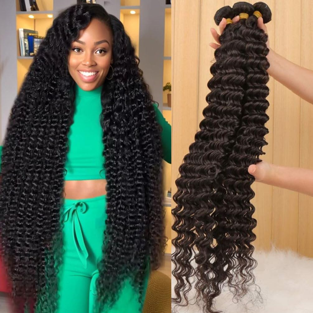 12A Deep Wave Bundles Human Hair 16 18 20 22Inch Brazilian Deep Wave Curly 4 Bundles Human Hair Bundles 100% Unprocessed Virgin 