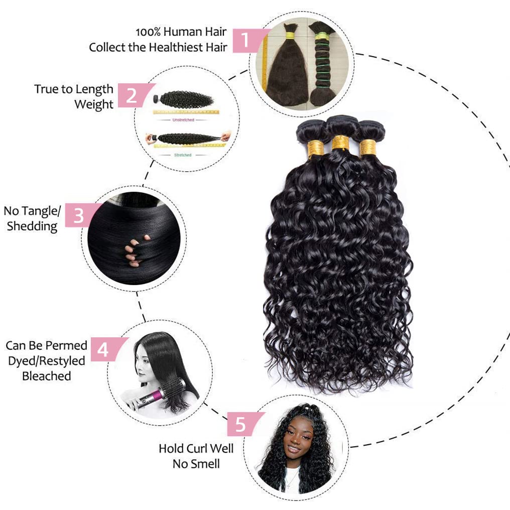 Water Wave 3 Bundles Human Hair 10A Brazilian Virgin Water Wave Human Hair Bundles For Women 100% Unprocessed Wet And Wavy Human