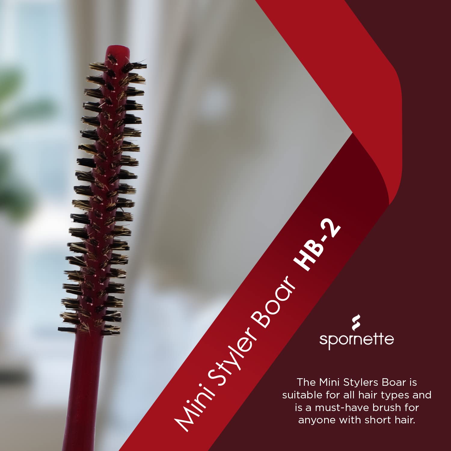 SPORNETTE Mini Styler Boar Bristle Round Brush HB-2, 0.75 Inch, Brown for Blowouts, Volume & Styling for All Hair Types