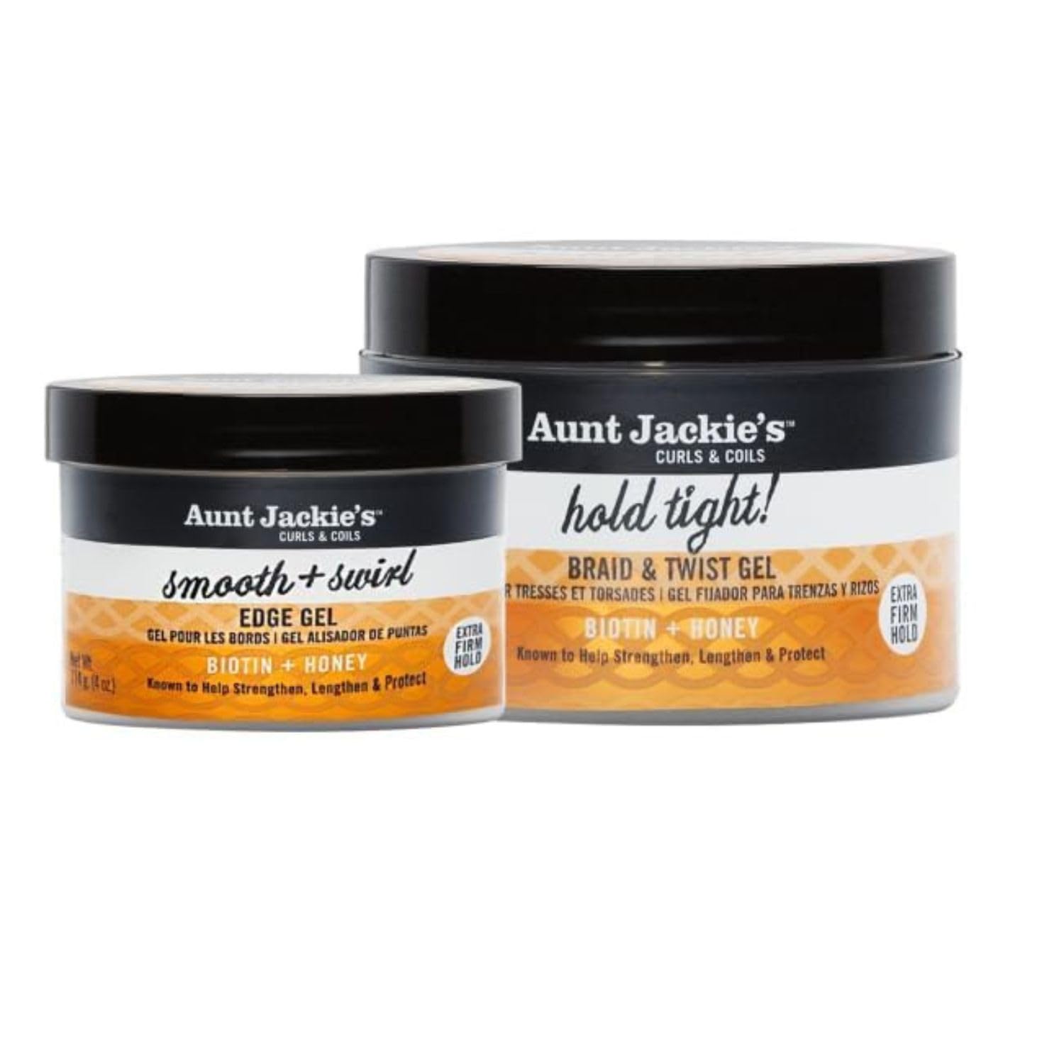 Aunt Jackies Curls & Coils Hold + Smooth Bundle  Includes 7.5oz Braid & Twist Gel | 4oz AwardWinning Edge Control