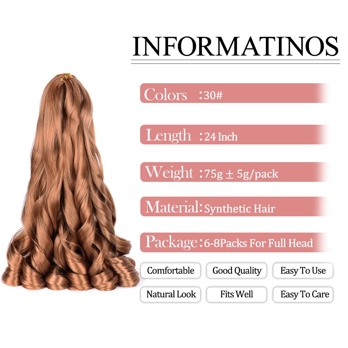 French Curly Braiding Hair 8Packs Loose Wavy 30# Pre Stretched Synthetic Spiral Curly Crochet Braiding Hair 24 Inch Synthetic 75