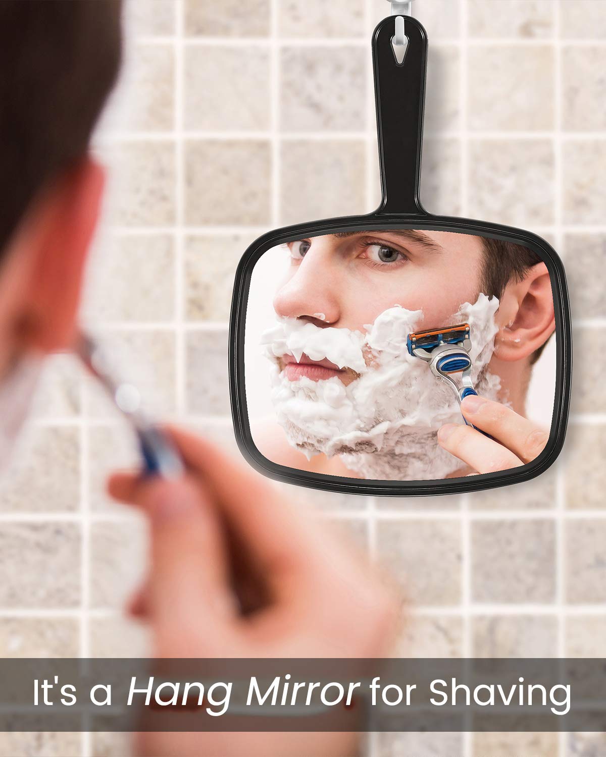 Gladmart Hand Mirror Salon Barber Hairdressing Handheld Mirror With Handle(Square Black 7.4 X 10.3 Inches)