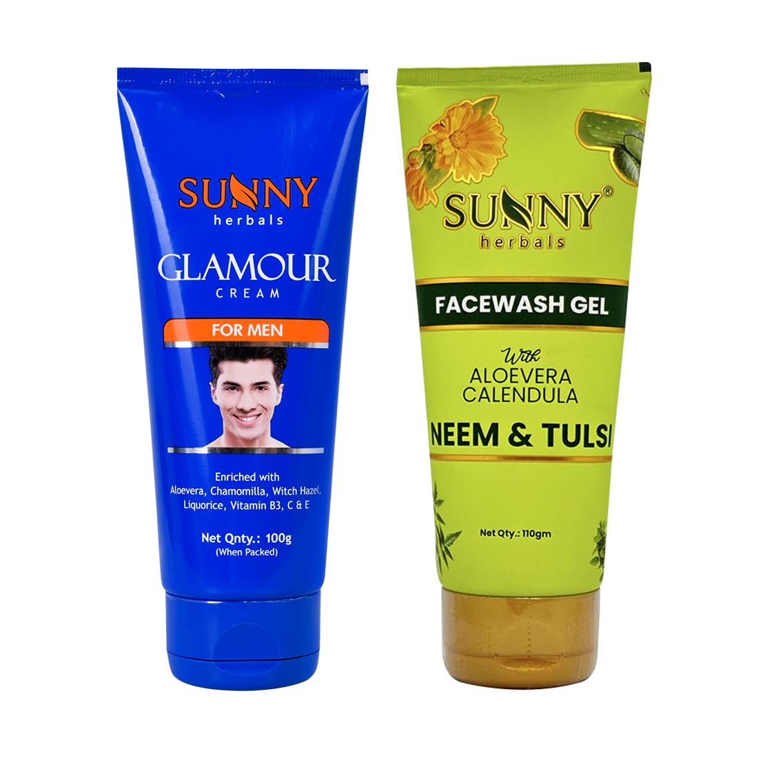 Sunny Herbals Neem Face Wash(110Gm) & MenS Glamour Cream (100Gm) Combo | Prevents Pimples & Remove Extra Oil | Moisturizes & Gi